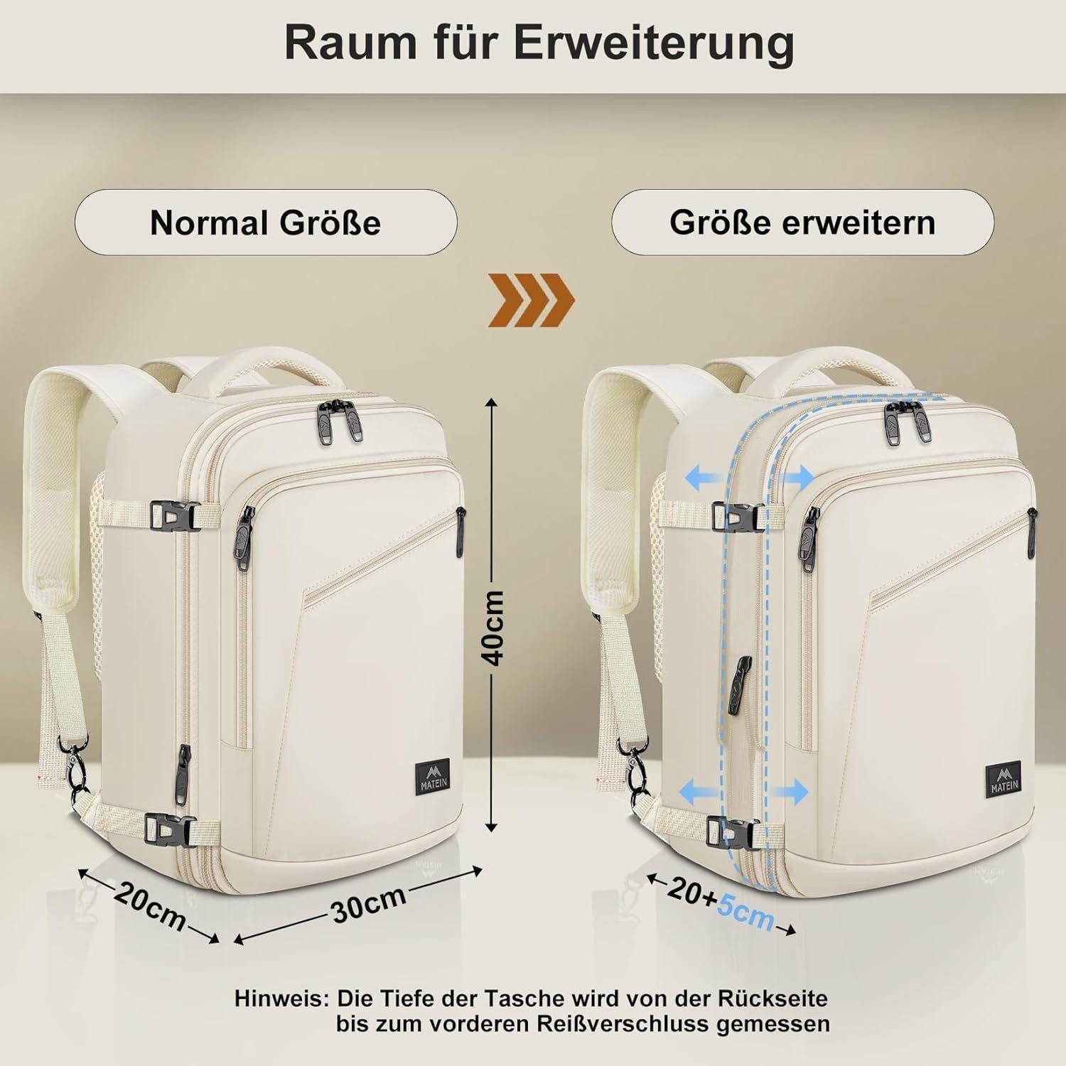 LuxusKollektion Handgepäck-Trolley Handgepäck Rucksack Damen 40x30x20 Ryanair 40x30x20cm Beige – Bild 3 von 5