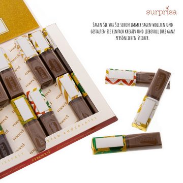 SURPRISA Aufkleber Set '20 Gründe' für Merci Schokolade, 20 gute Gründe fürs Single sein, kreatives Geschenk für Freund Freundin