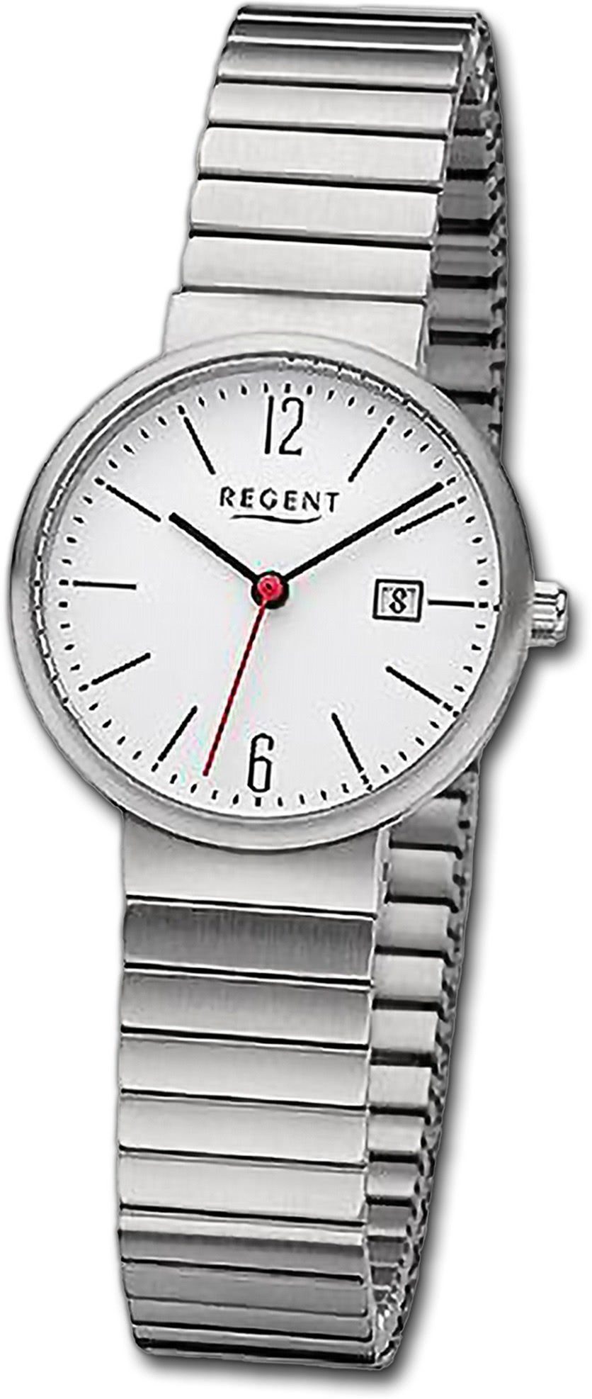 Regent Quarzuhr Regent Damen Armbanduhr Analog, Damenuhr Edelstahlarmband silber, rundes Gehäuse, groß (ca. 29mm) | Quarzuhren