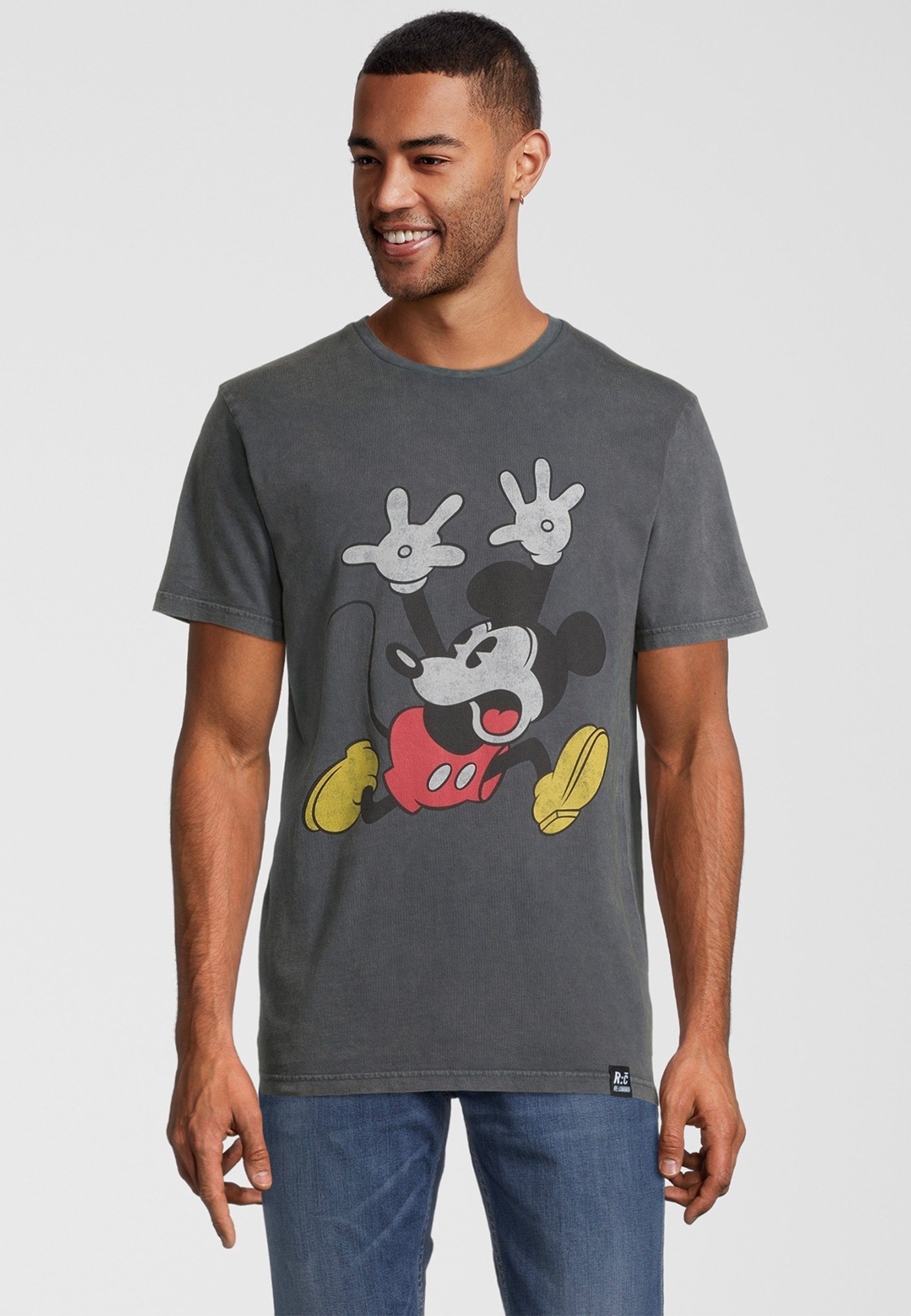 Recovered T-Shirt Disney Mickey Mouse Panic GOTS zertifizierte Bio-Baumwolle dunkelgrau