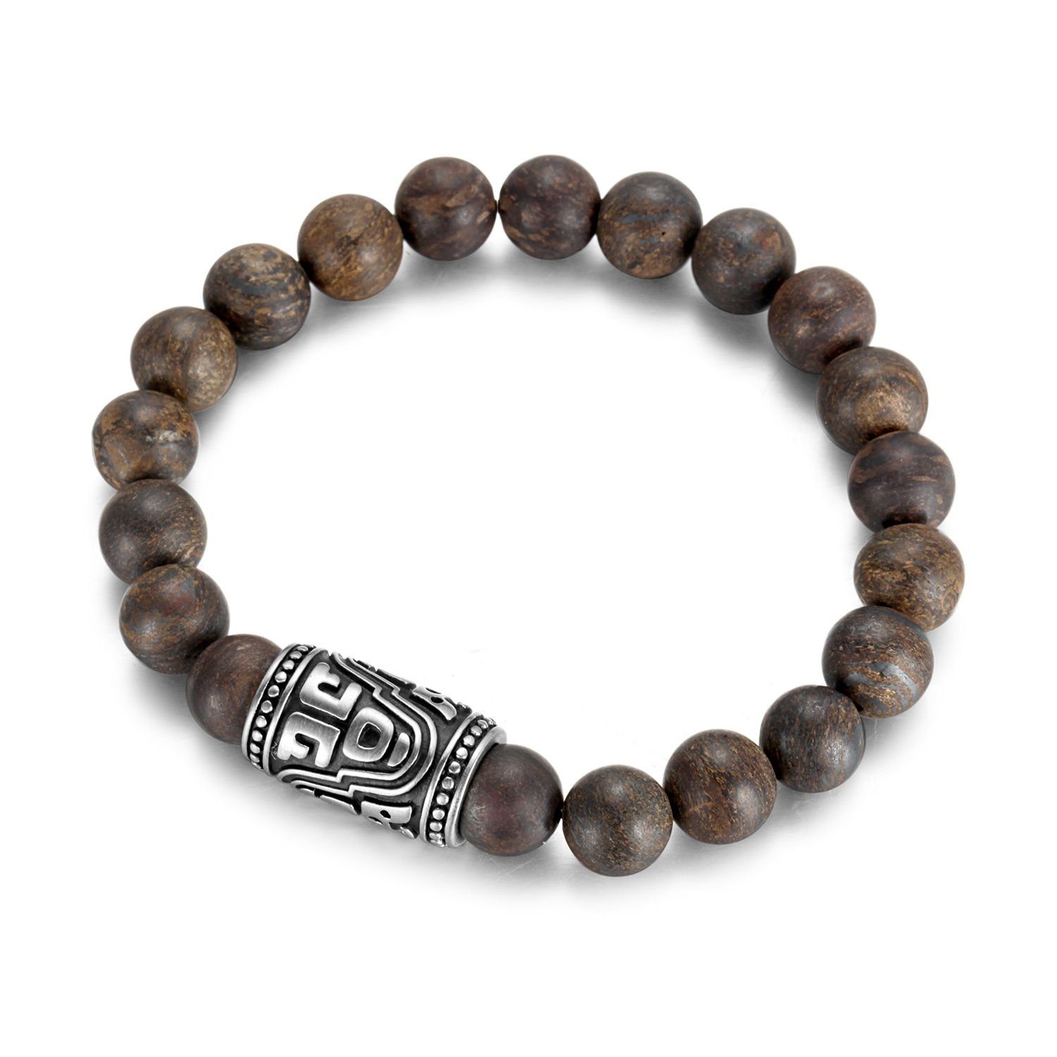Kingka Armband „Urban Rocks“ Stretch-Bead-Armband mit einzigartigen echten Bronzite Steinen und rockigem center piece, mit Bronzit