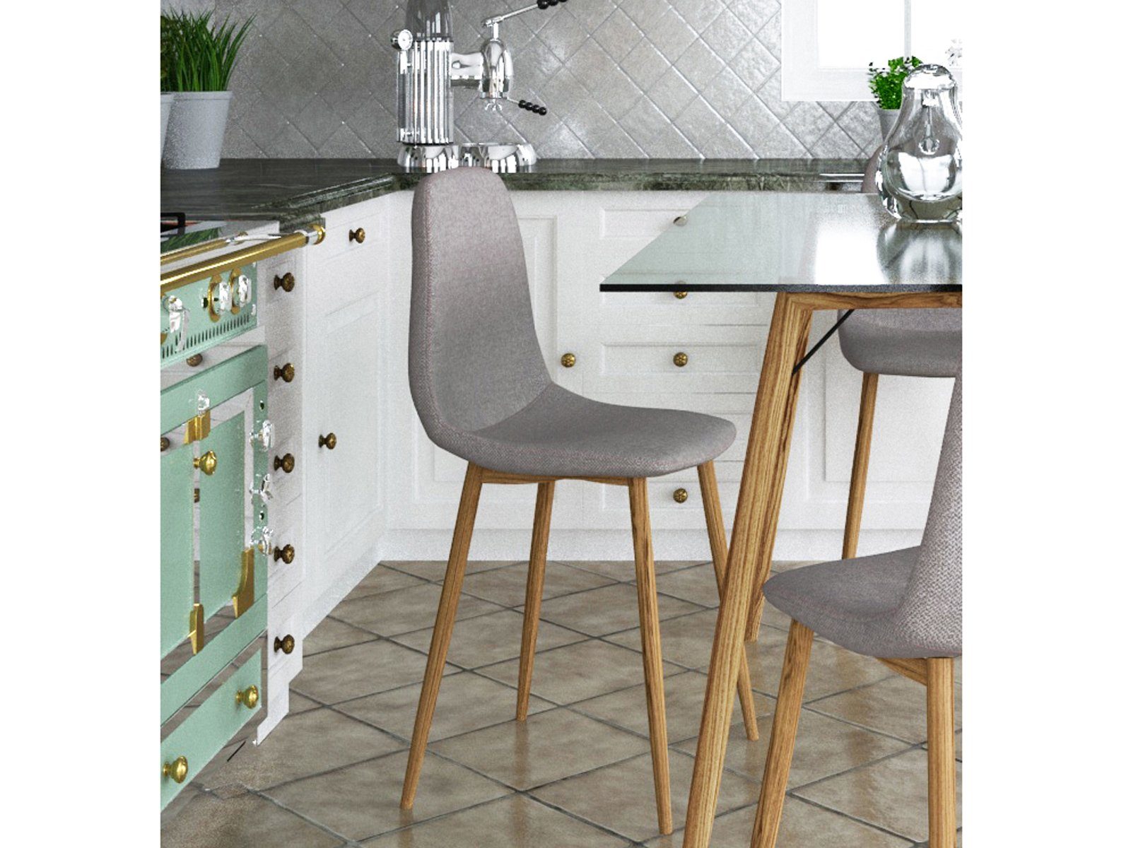 loft24 Esszimmerstuhl Mingu (Set, 2 St), Schalenstuhl, Küchenstuhl, Metallgestell, Kordstoff