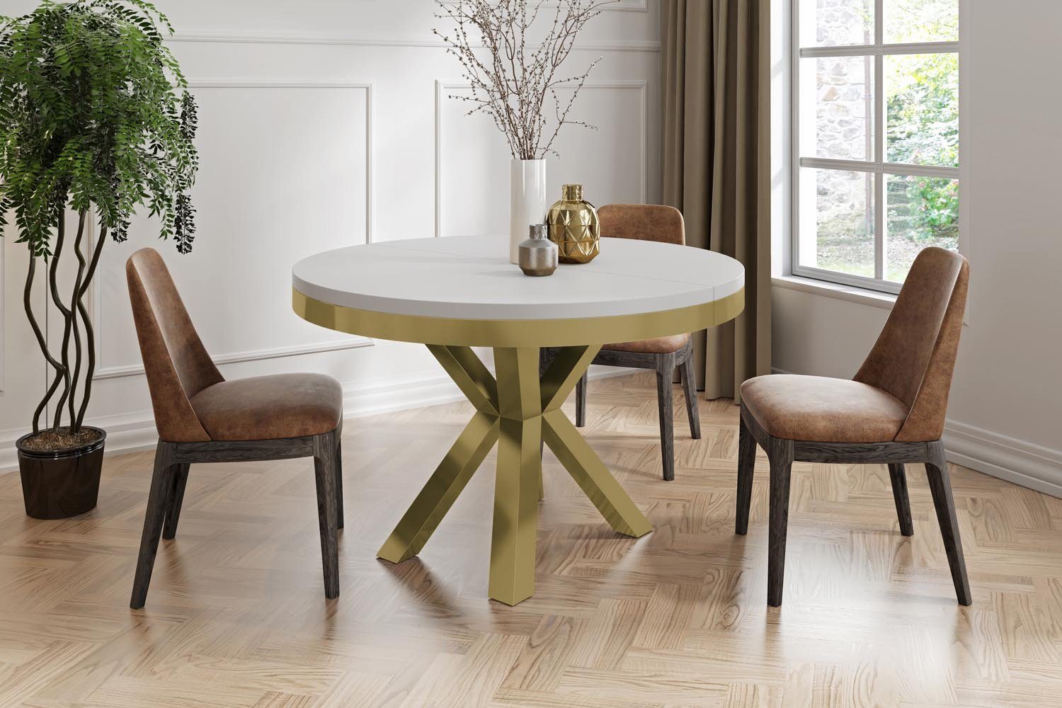 Clara WFL Ausziehbar mit Metallbeinen Weiß GROUP Loft-Stil Tisch im Esstisch Gold,