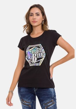 Cipo & Baxx T-Shirt mit schillerndem Markenprint