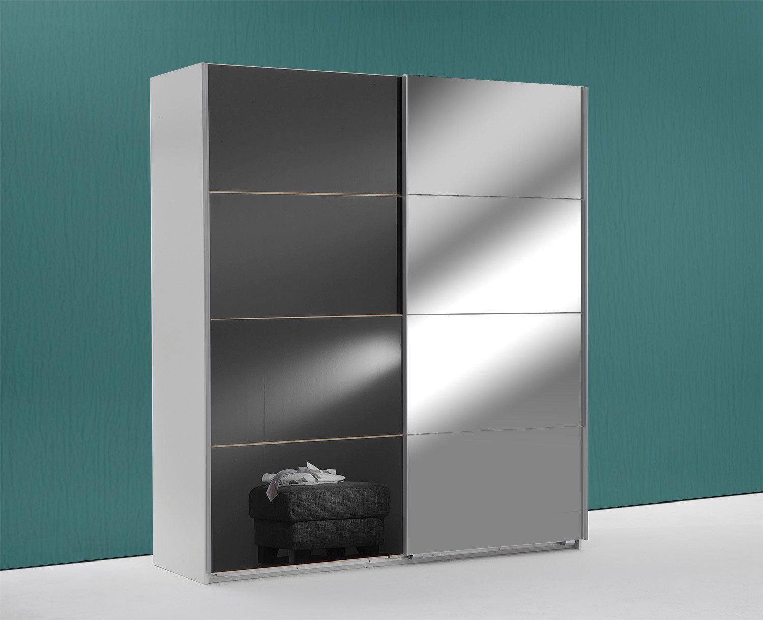 Wimex Schwebetürenschrank Easy Plus (Easy Plus, Schwebetürenschrank) 180x65x210cm weiß grauglas Spiegel