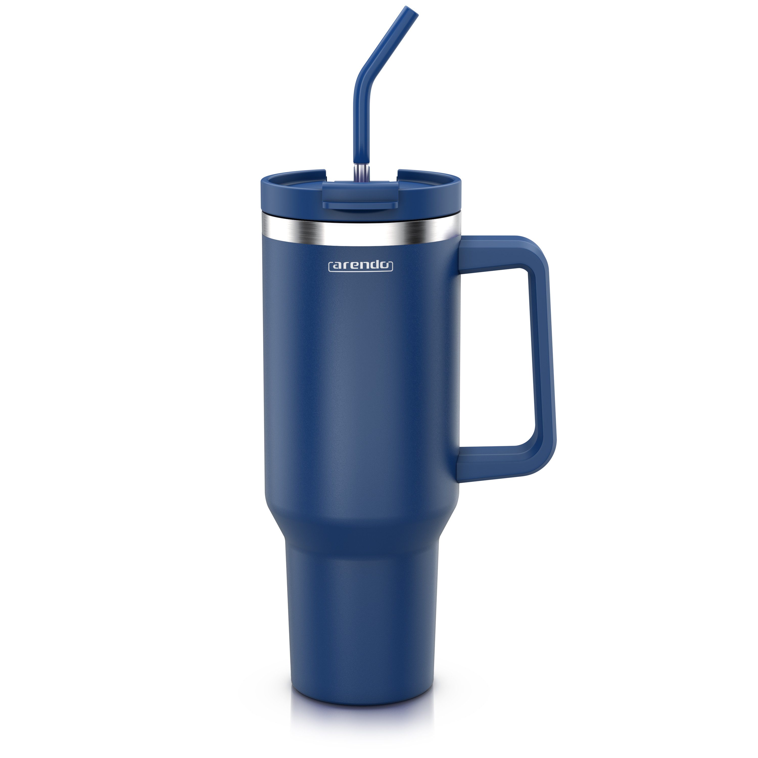 Arendo Thermobecher Tumbler 1200 ml, Becher mit Deckel, Henkel und Strohhalm, Thermal Mug, 1-tlg., Edelstahl, doppelwandig, Vakuumgehäuse aus Edelstahl, luftdichter Verschluss