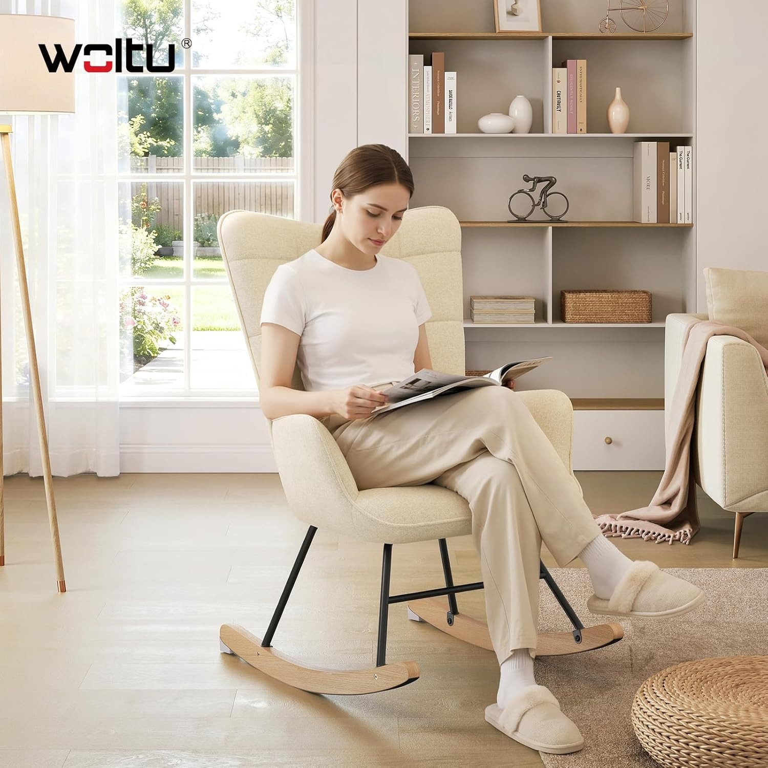 Woltu Schaukelstuhl (1 St), Sessel gepolstert, mit Holzkufen für Wohnzimmer