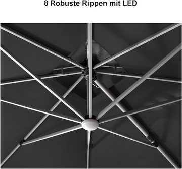 PURPLE LEAF Sonnenschirm Ampelschirm mit LED-Solarbeleuchtung,360° drehbar, mit Kurbel, Doppeldach - Design