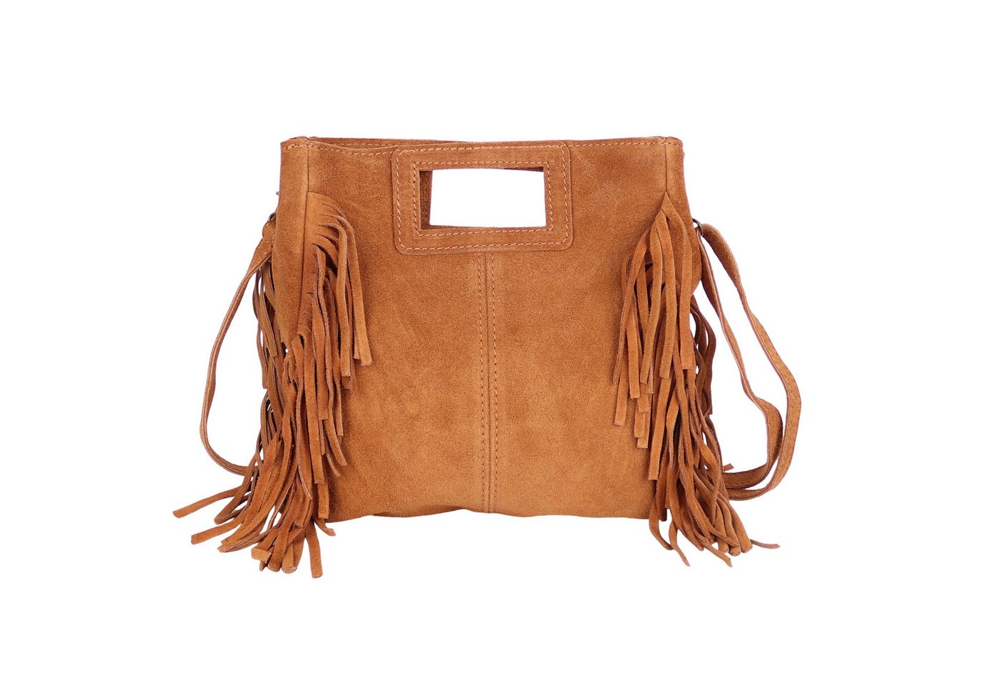 MIRROSI Umhängetasche Damen Crossbody Bag, Echtleder Made In Italy, wunderschöne Fransen (23x24x7cm) aus Wildleder