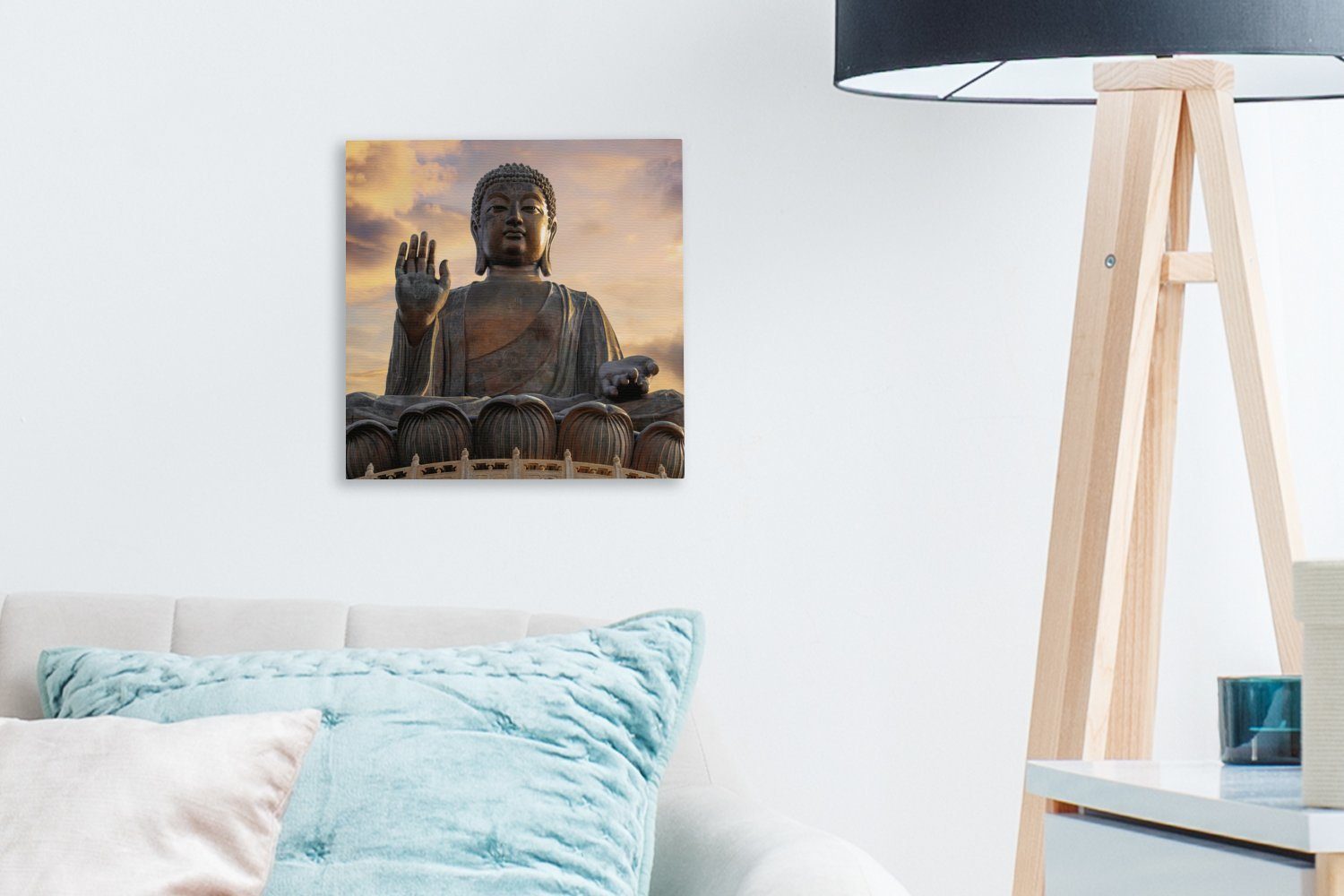 Sonnenuntergang St), dem für in Tan Leinwandbild Buddha hinter Leinwand OneMillionCanvasses® Wohnzimmer Hongkong, (1 Schlafzimmer Bilder Tian