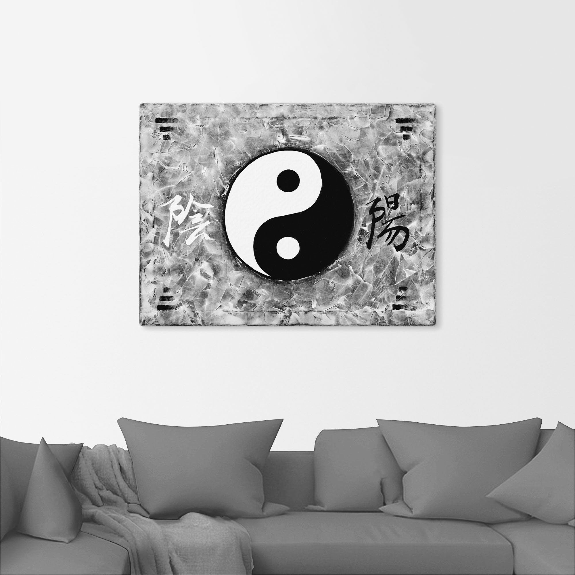 Artland Leinwandbild Ying & Yang_sw, Zeichen (1 St), auf Holzrahmen gespannt