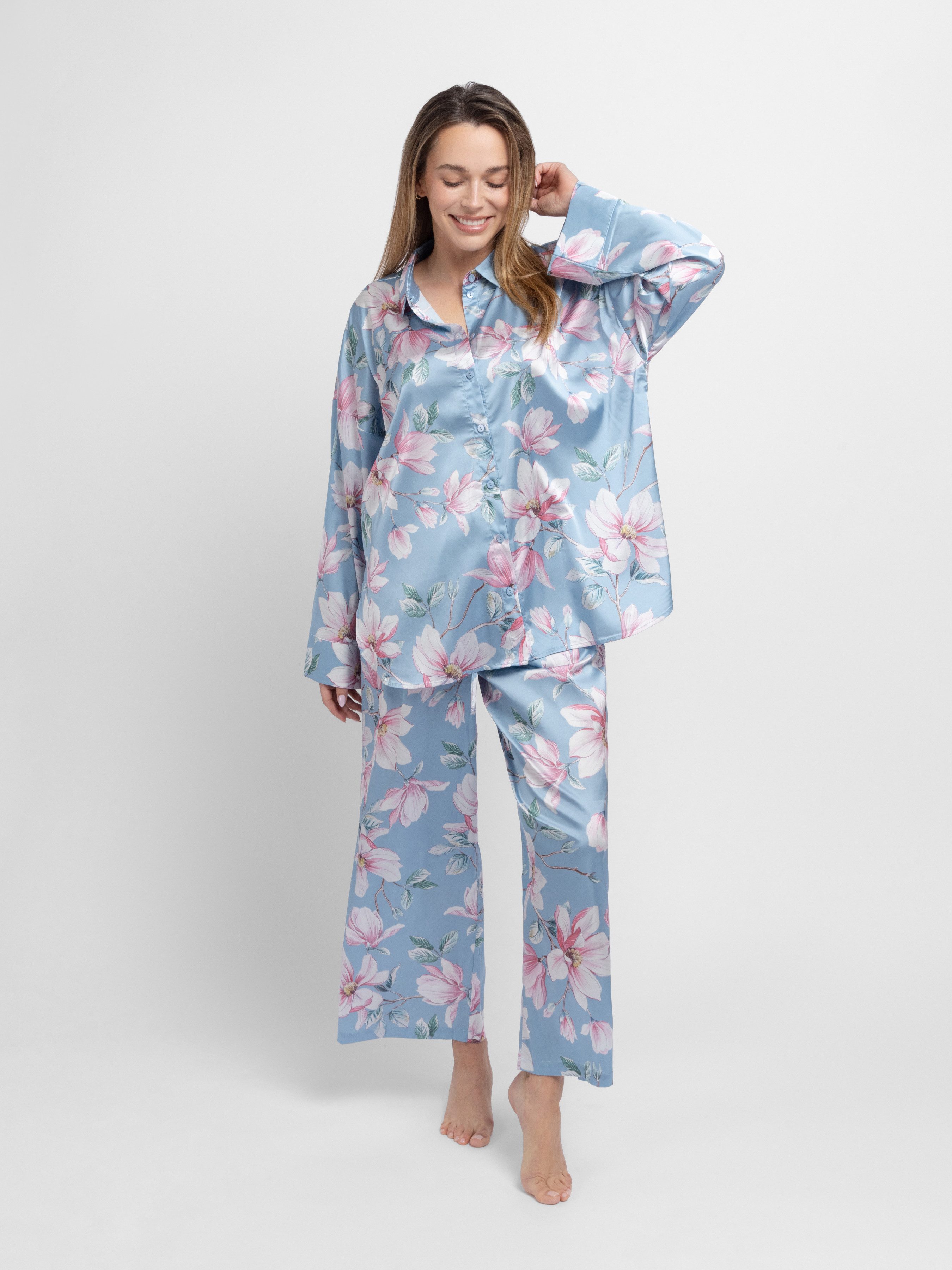 Dorina Pyjamahose Bella florales Design, Gummizug, Bindeband, bequem