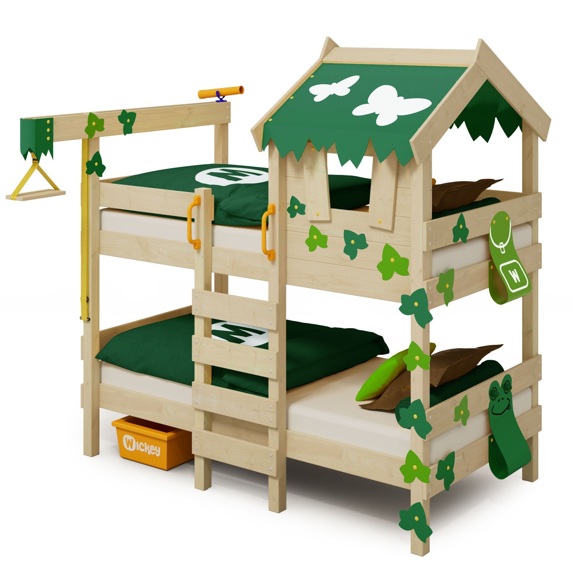 Wickey Kinderbett Crazy Ivy, Spielbett, 90 x 200 cm Hochbett (Holzpaket aus Pfosten und Brettern, Spielbett für Kinder), Massivholzbrett grün/apfelgrün