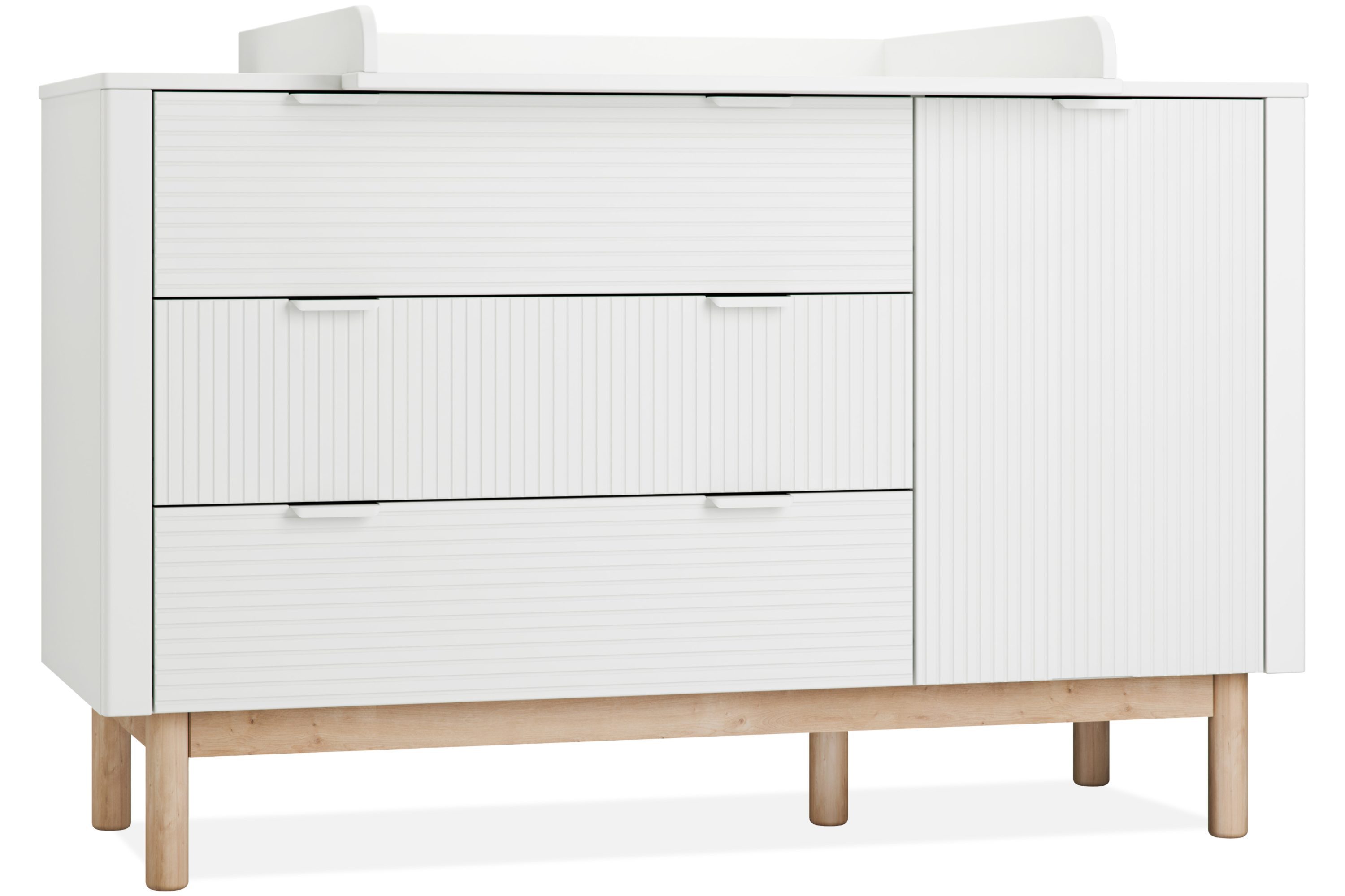 KONSIMO® Wickelkommode LOTTI Kommode mit Wickeltisch, Kombikommode, hergestellt in der EU, geriffelte Front, Wickelaufsatz