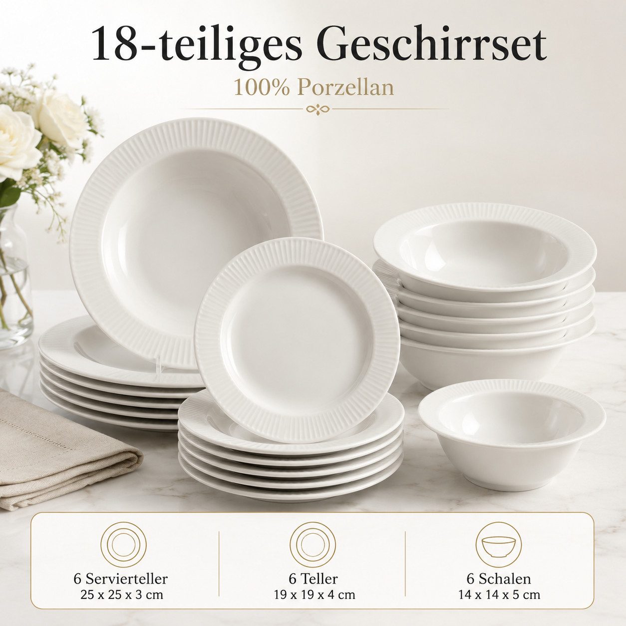 Hermia Concept Geschirr-Set Elif (18-tlg), 6 Personen, Porzellan, 18 Teile, für 6 Personen