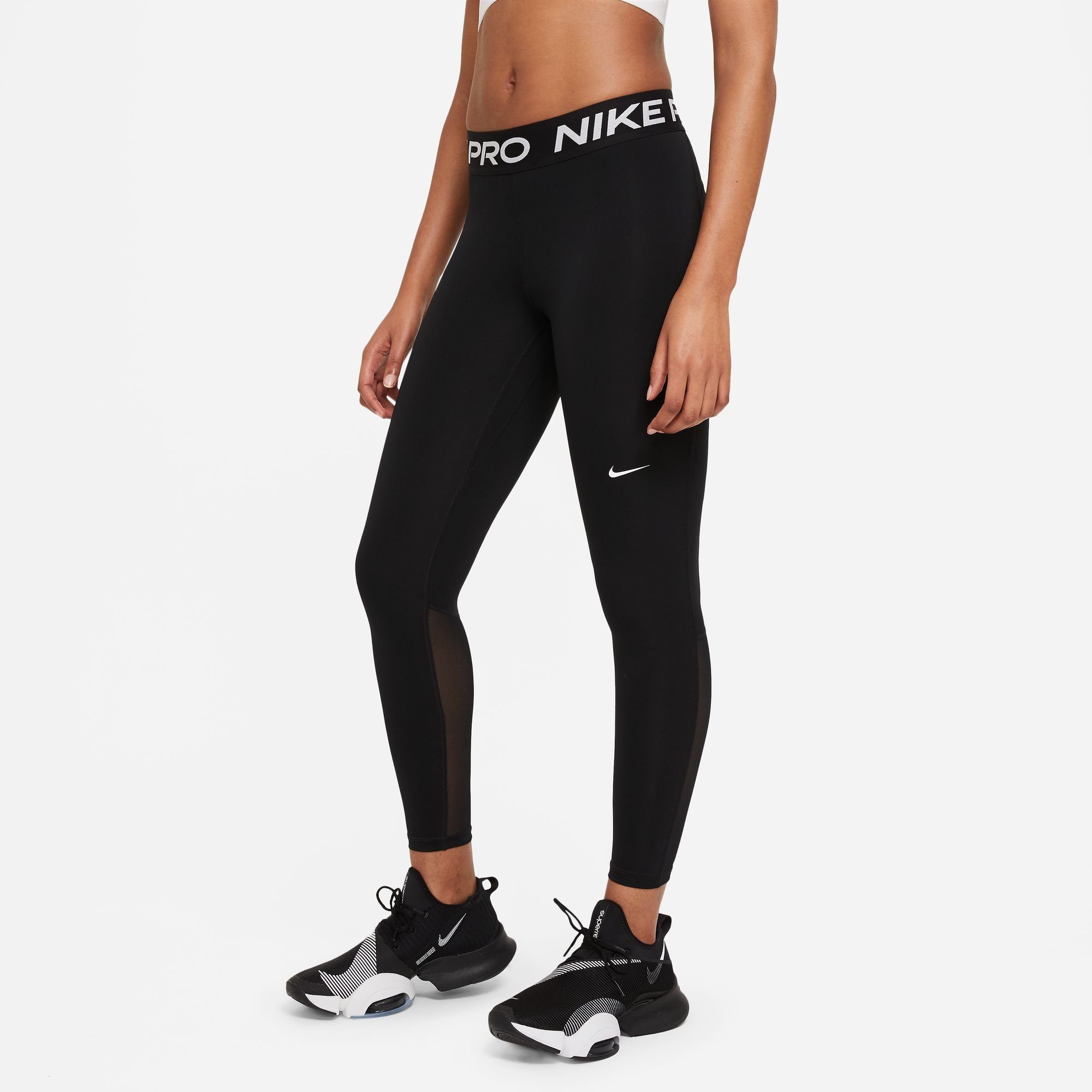Nike Trainingstights PRO WOMEN'S MID-RISE MESH-PANELED LEGGINGS schwarz | 