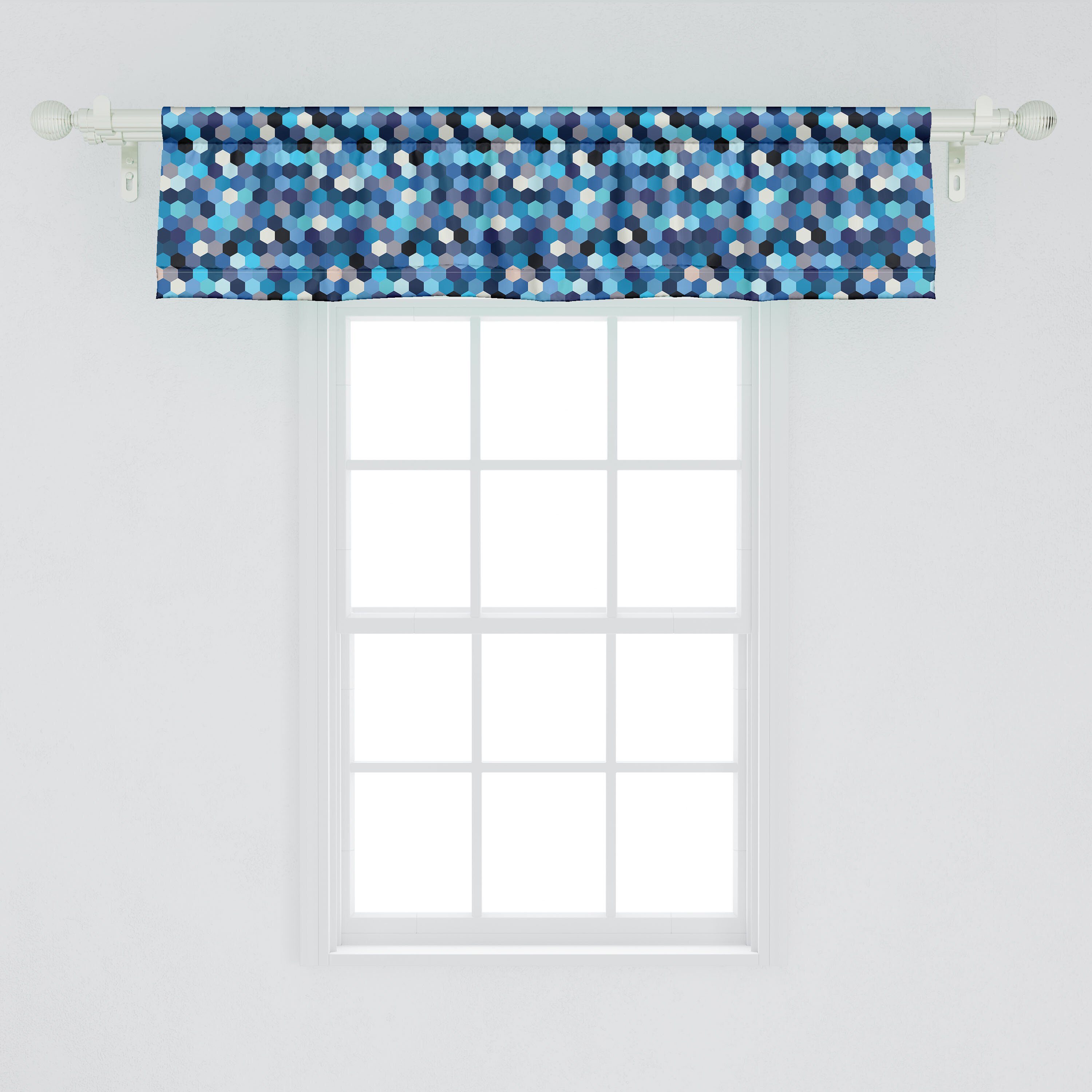 Vorhang verschwommen Blau Microfaser, Volant Küche Stangentasche, rectangulars Dekor Scheibengardine mit Schlafzimmer für Abakuhaus, Weiss