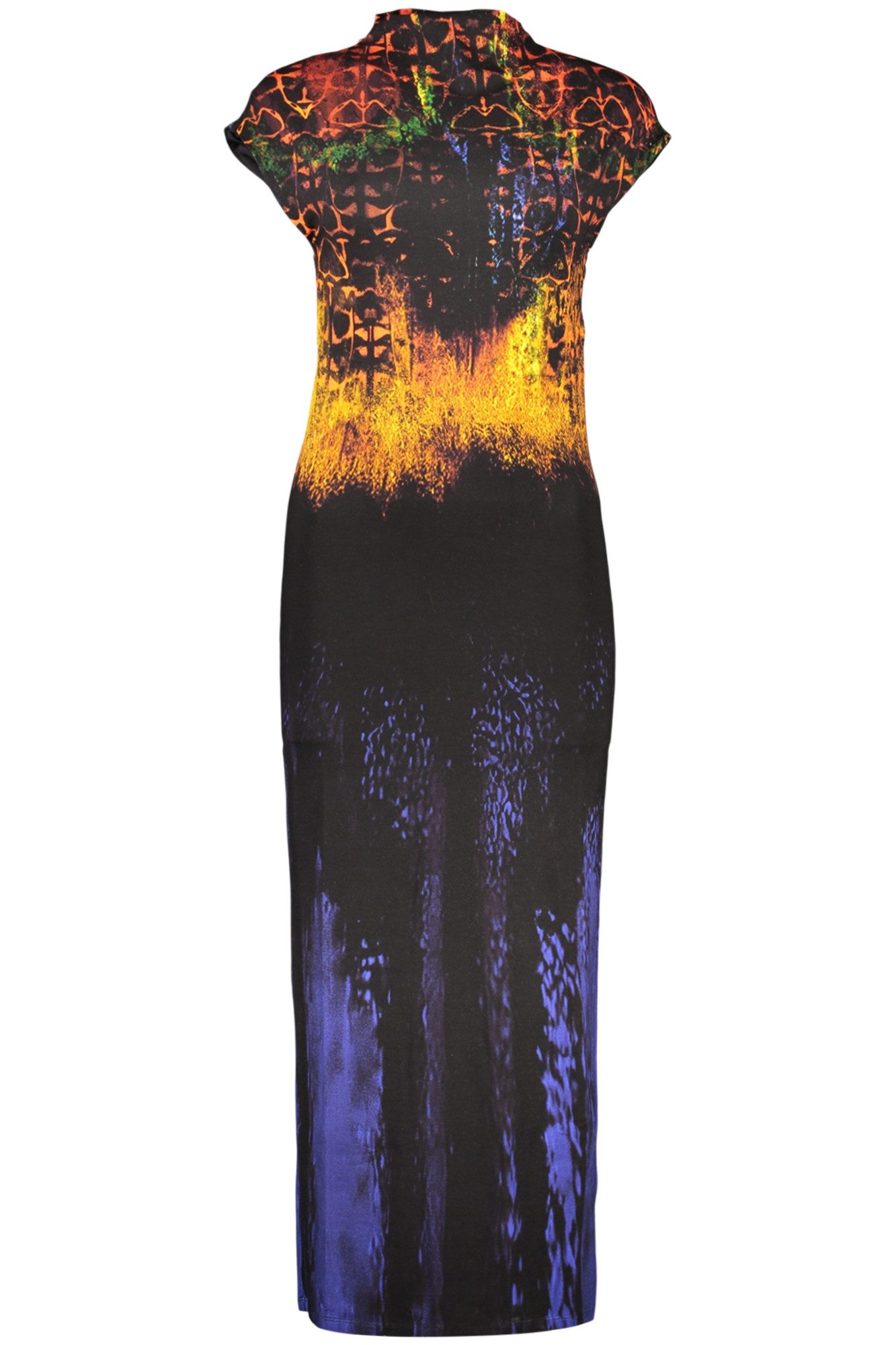 Desigual Partykleid Langes Schwarzes Damenkleid mit Stehkragen und Kontrastdetails