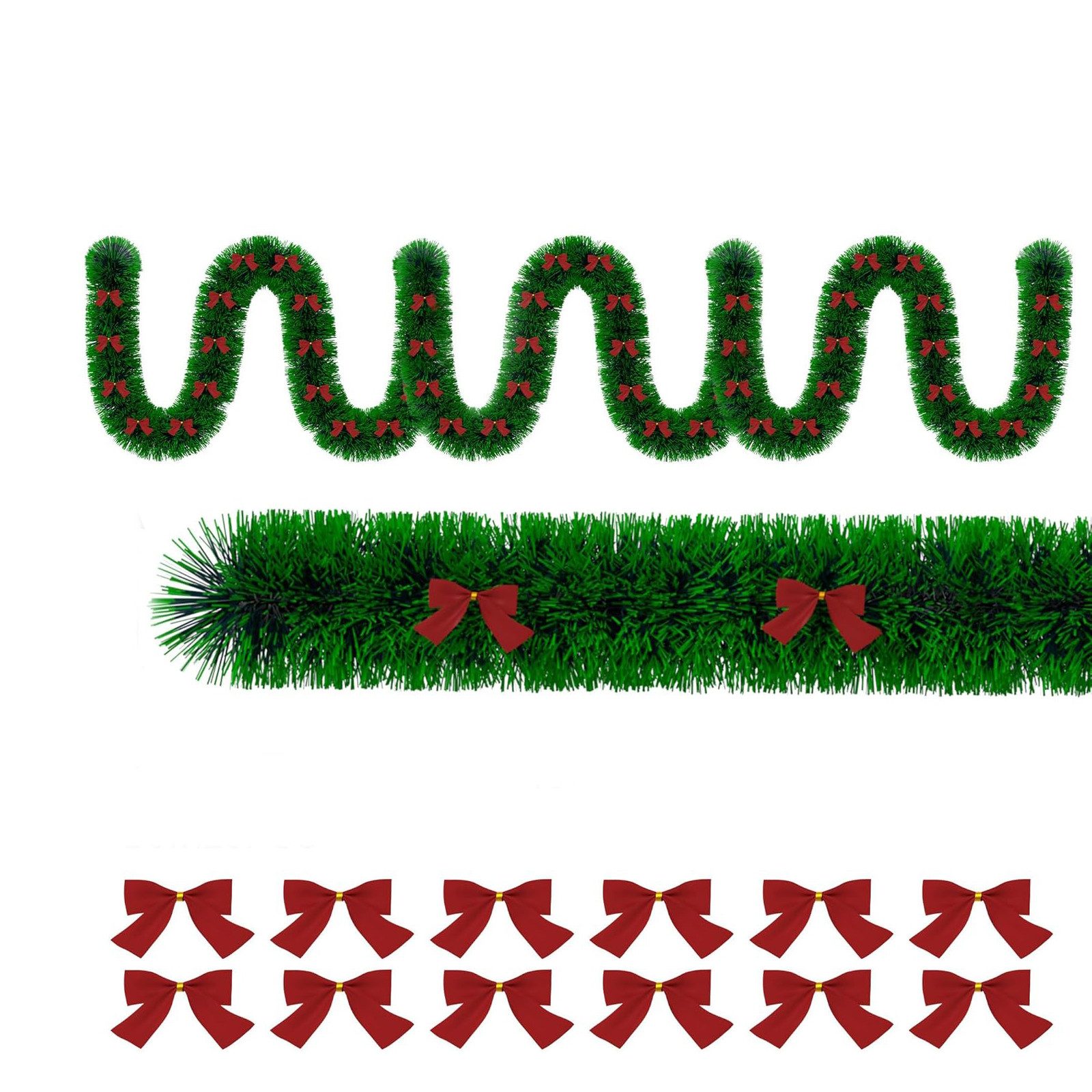 FIVMEN Girlanden 8/10/12/15M Weihnachtsgirland Grün Girlande mit Bogen, PET Tiefgrüne + Weiß/Hellgrüne Weihnachtsdeko