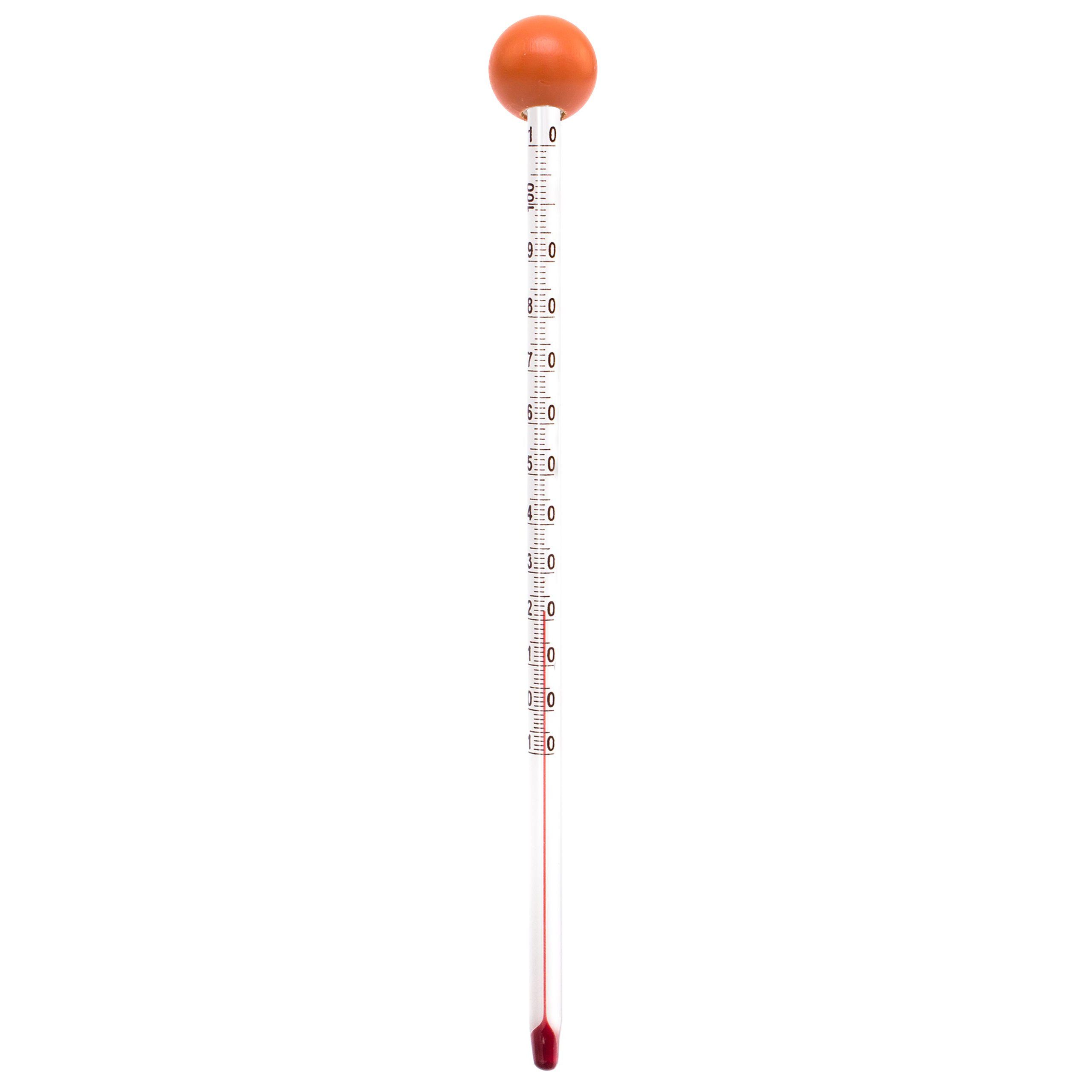 Lantelme Kochthermometer Teethermometer mit Holzkugel Farbwahl Tee Teekanne Glas Thermometer, Teethermometer 1-tlg., Holzkugel Farbe wählbar, 24cm lang, Teewasser Temperatur bis 110°C Analog, gut ablesbare Skala