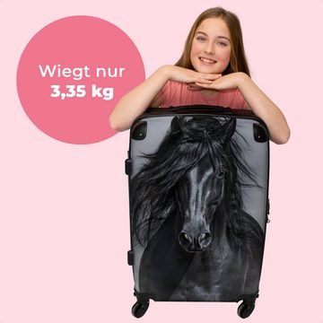 NoBoringSuitcases.com© Koffer Pferd - Schwarz - Kind - Porträt 67x43x25cm, 4 Rollen, Mittelgroßer Koffer für Kinder, Trolley