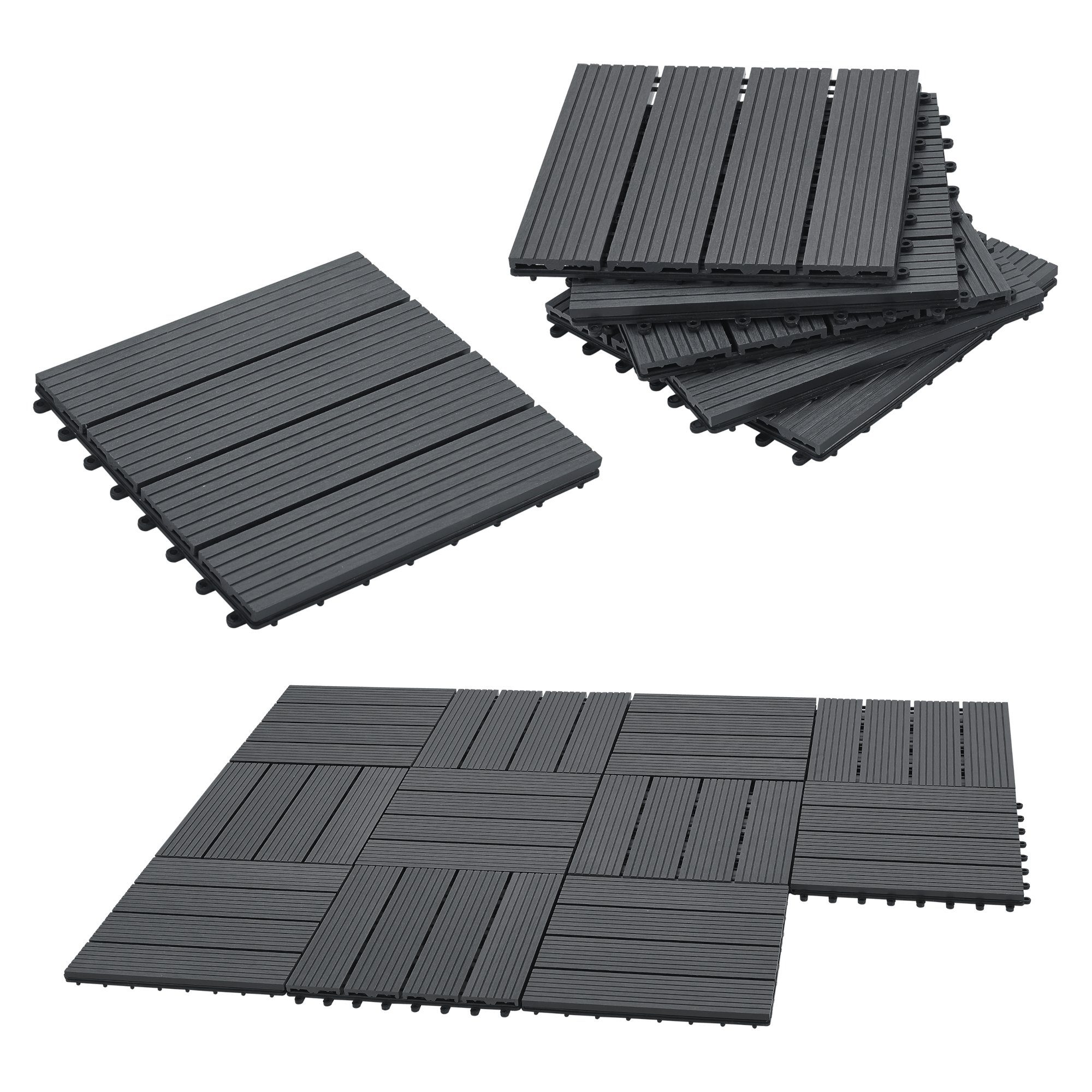 en.casa Klickfliesen, Set, 11 Stk., »Schramberg« WPC Fliesen 11er Set 1m² Dunkelgrau