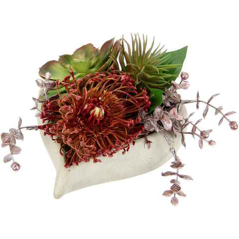 Kunstblume Succulenten/Zierkohl, I.GE.A., Höhe 16 cm, im herzförmigen Topf