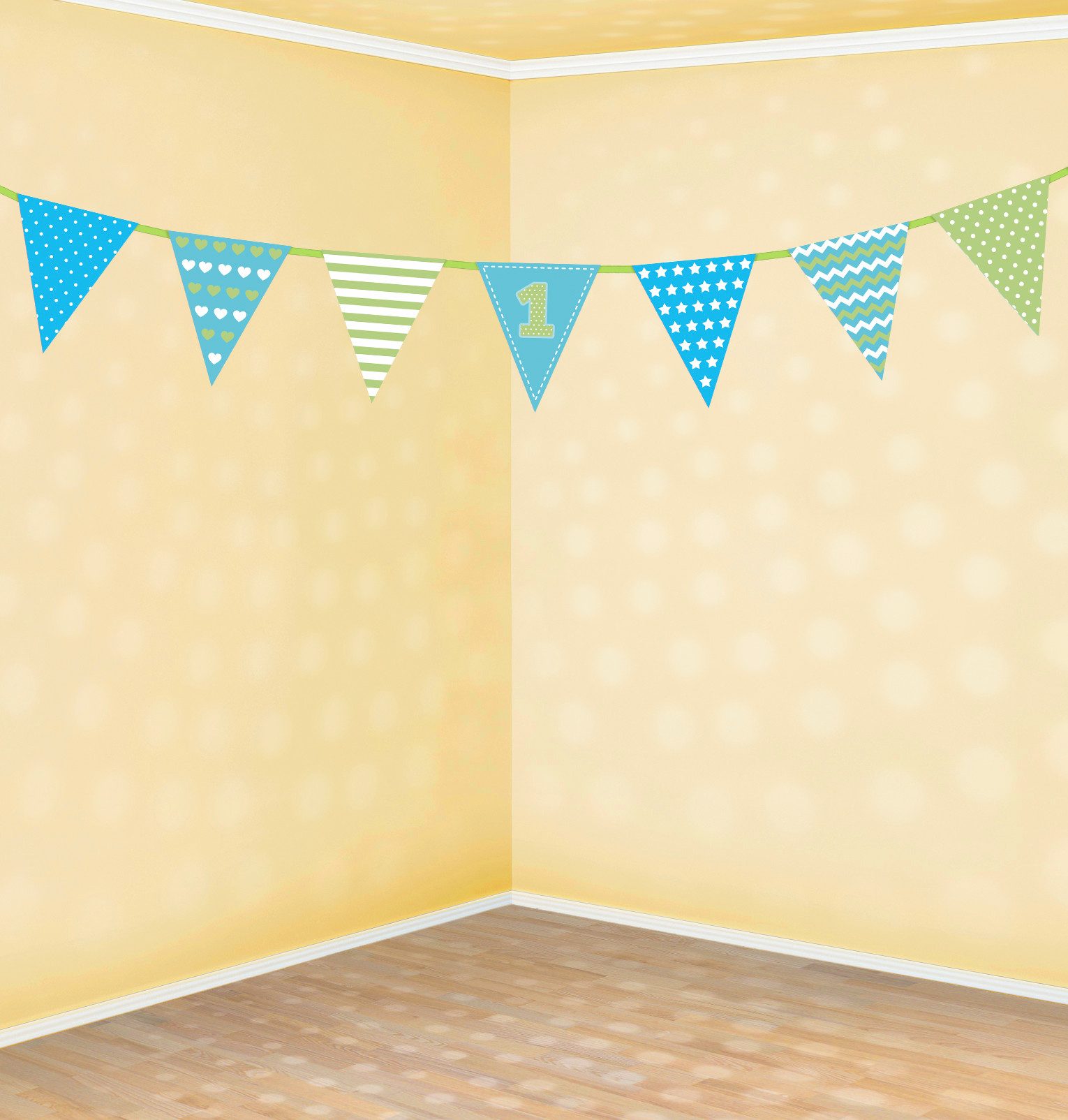 partydeco Hängedekoration Wimpelkette 1. Geburtstag blau 1,35 m