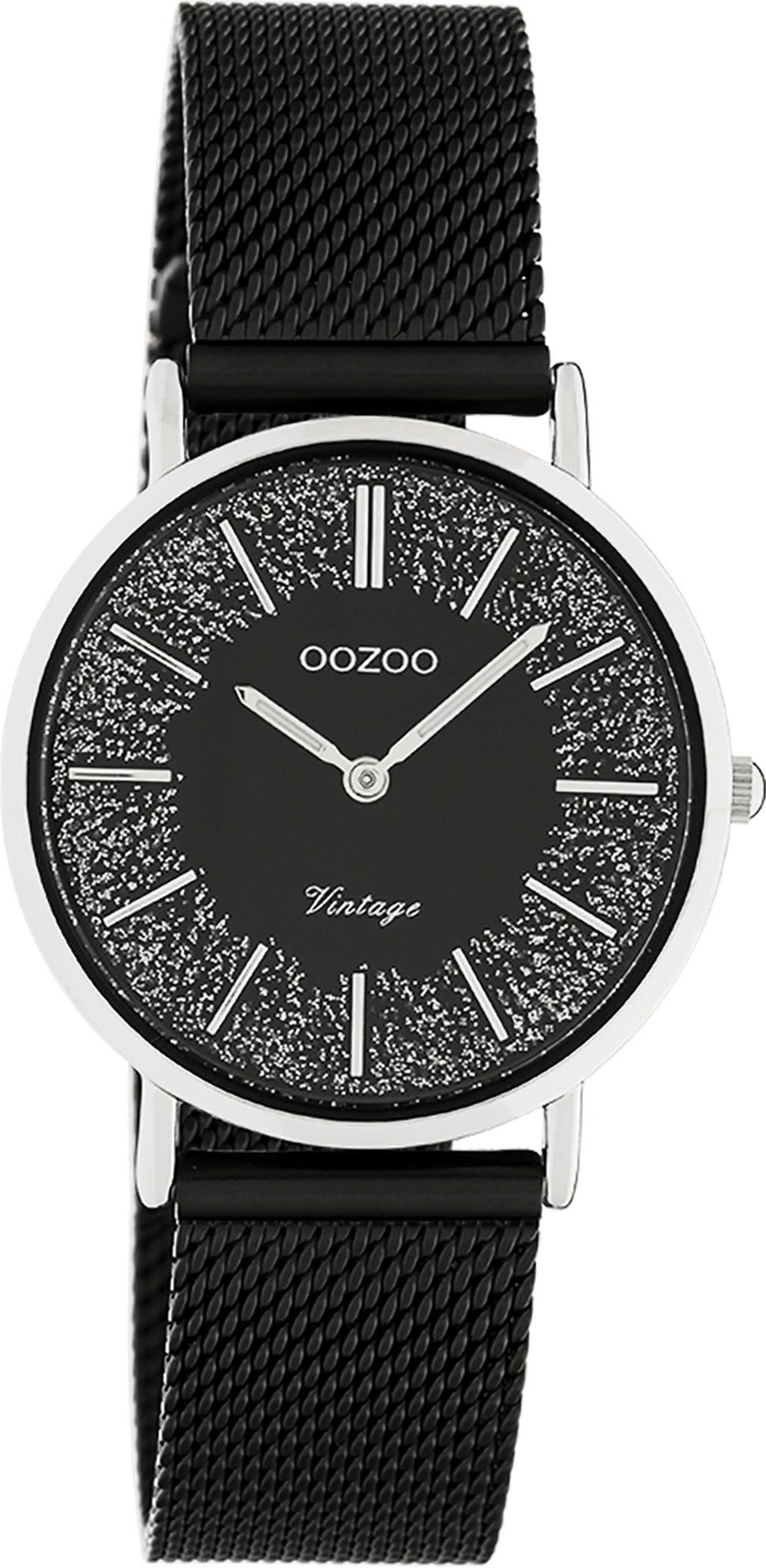 OOZOO Oozoo Damen Armbanduhr schwarz Analog, (Analoguhr), Damenuhr rund, mittel (ca. 32mm) Edelstahlarmband, Casual-Style