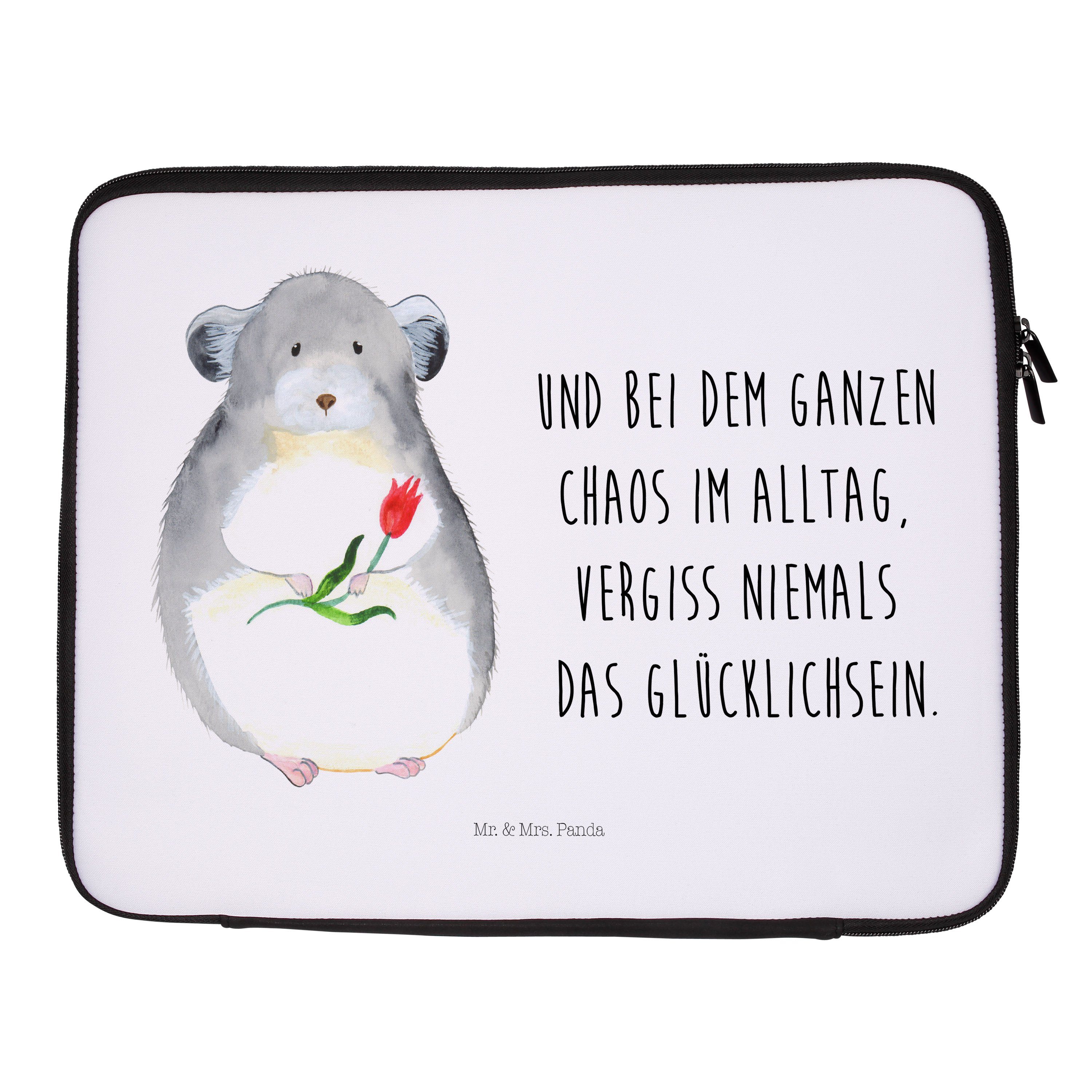 Mr. & Mrs. Panda Laptop-Hülle Chinchilla mit Blume - Weiß - Geschenk, Liebeskummer, Notebook Tasche
