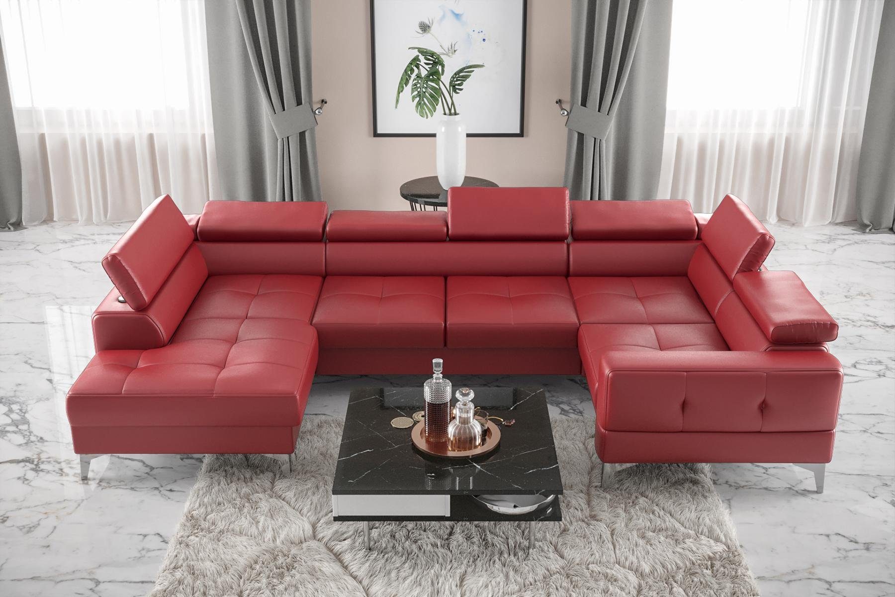 JVmoebel Ecksofa Modern Luxus Automatik Ecksofa Stoff U-Form Couch Textil, Made in Europe Rot