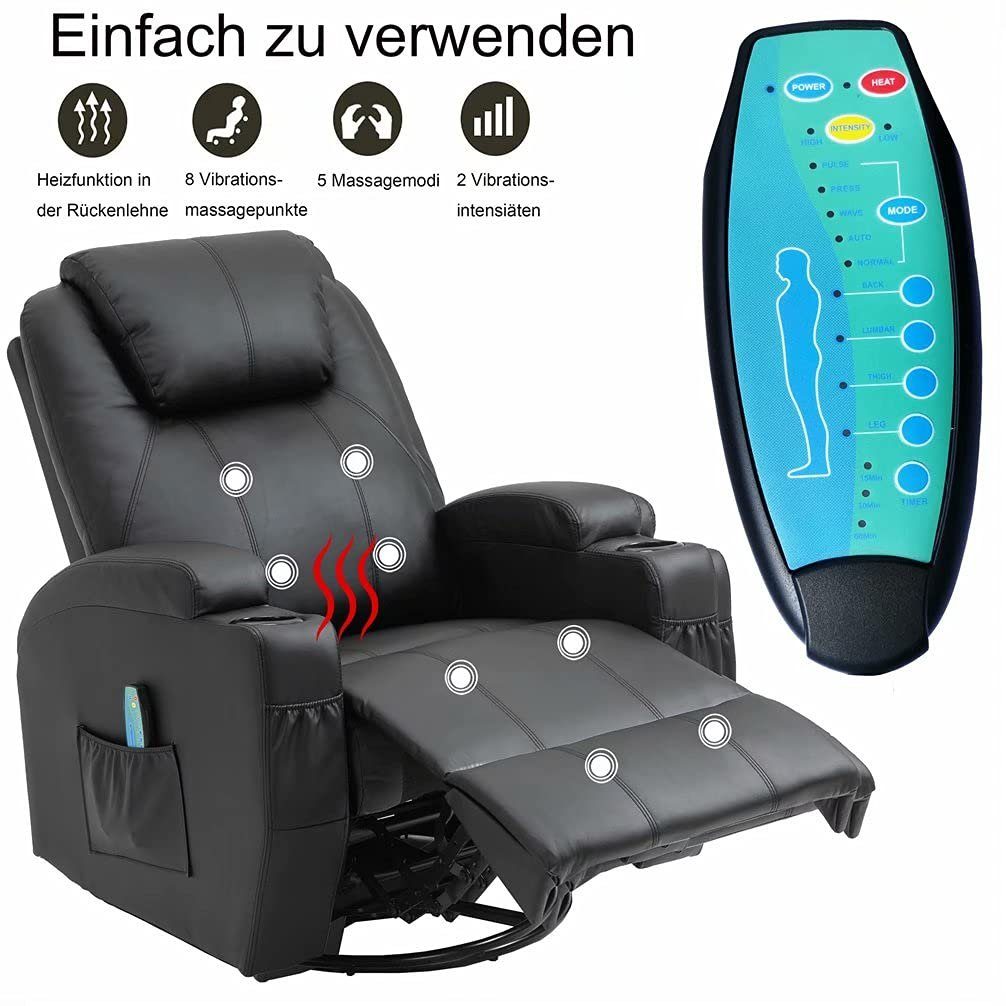 Relaxsessel Grau Liege-Funktion PU mit Liegesessel Loungesessel Thanaddo Fernsehsessel Ruhesessel
