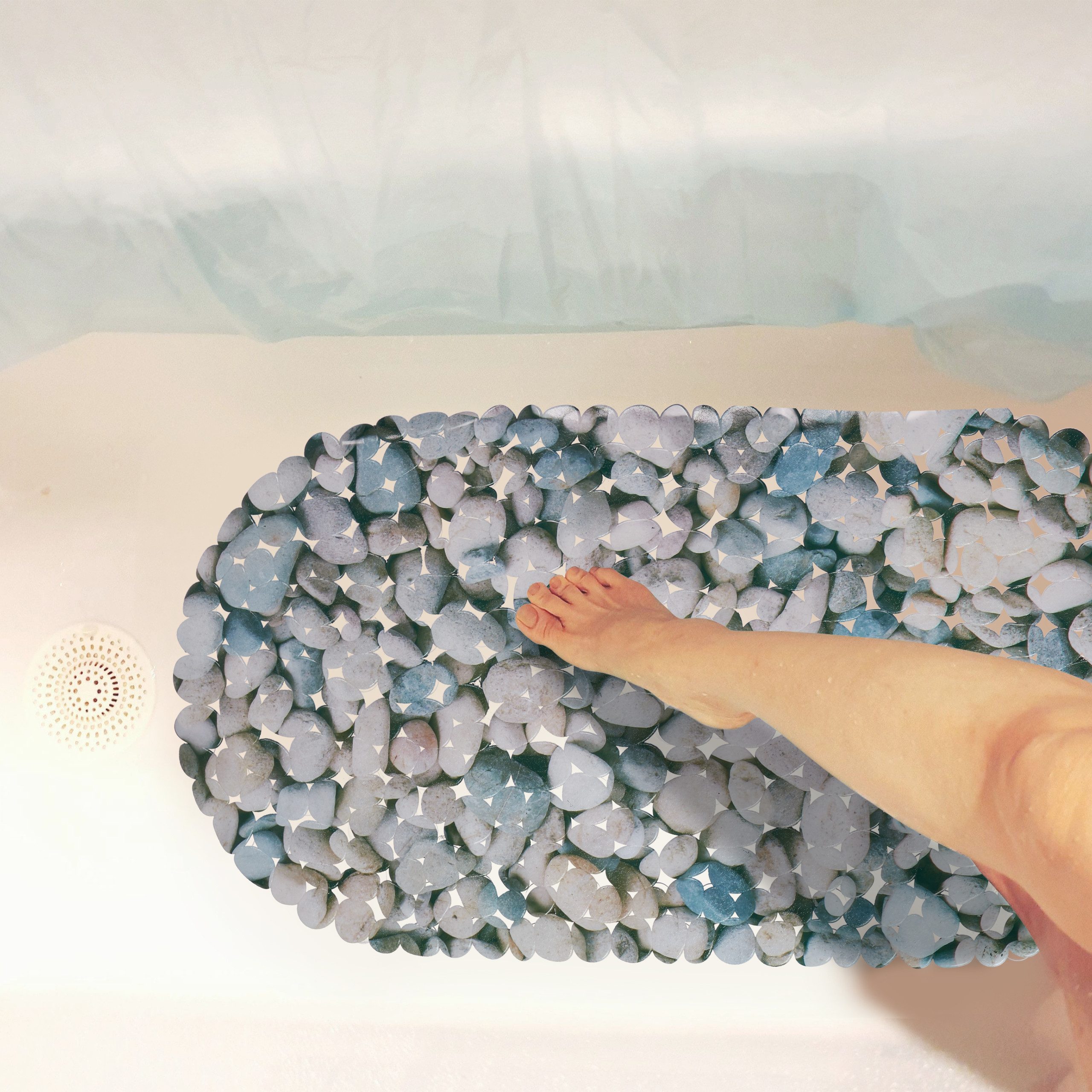 relaxdays Duschmatte Badewannenmatte Steinoptik, Höhe 5 mm, Kunststoff, weiß