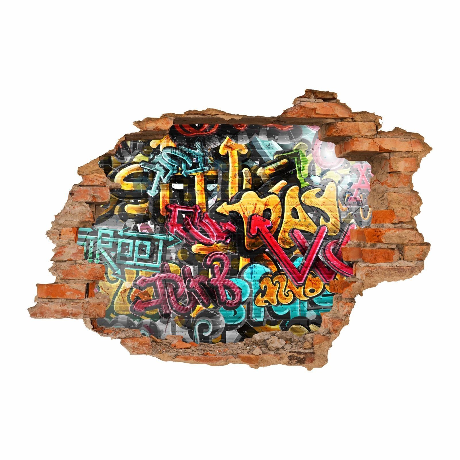 nikima Wandtattoo 149 Wandtattoo Graffiti bunt - Loch in der Wand - Größe 500 x 350 mm (PVC-Folie), in 6 vers. Größen