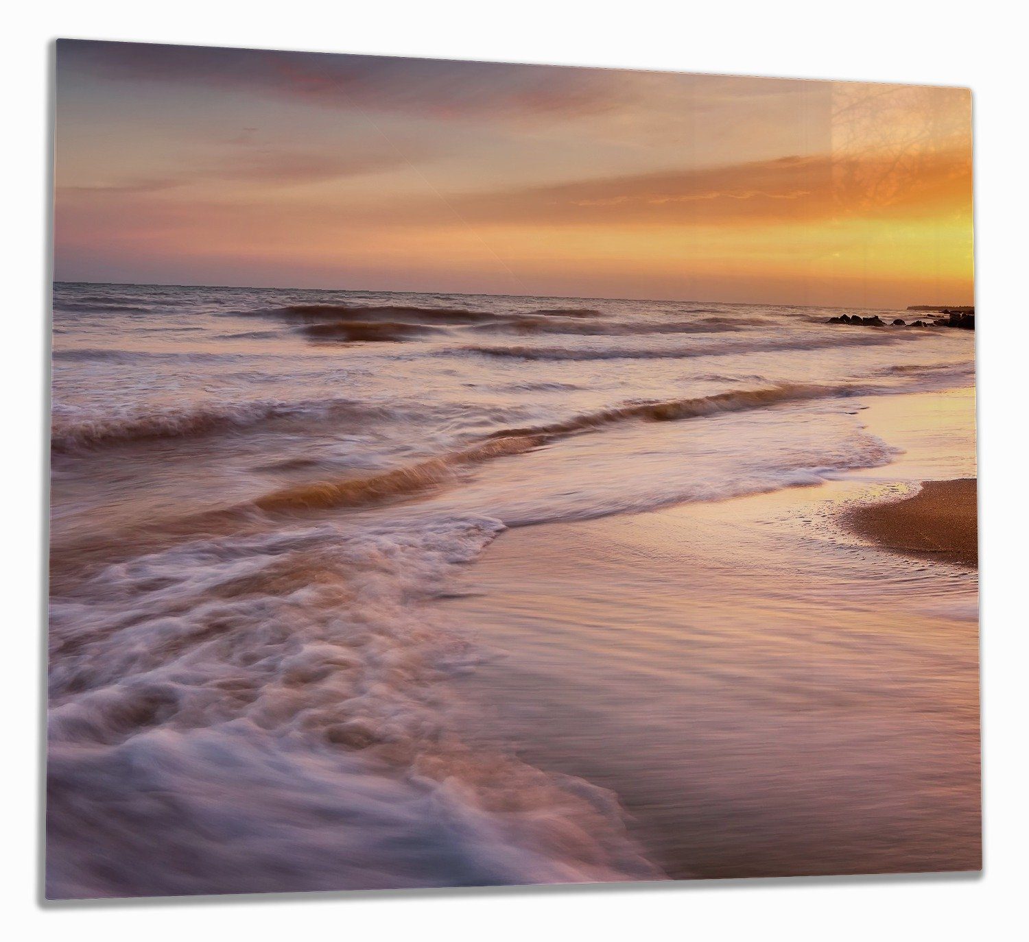 Wallario Herd-Abdeckplatte Sonnenuntergang am Strand - Abendspaziergang, ESG-Sicherheitsglas, (Glasplatte, 1 tlg., inkl. 5mm Noppen), verschiedene Größen