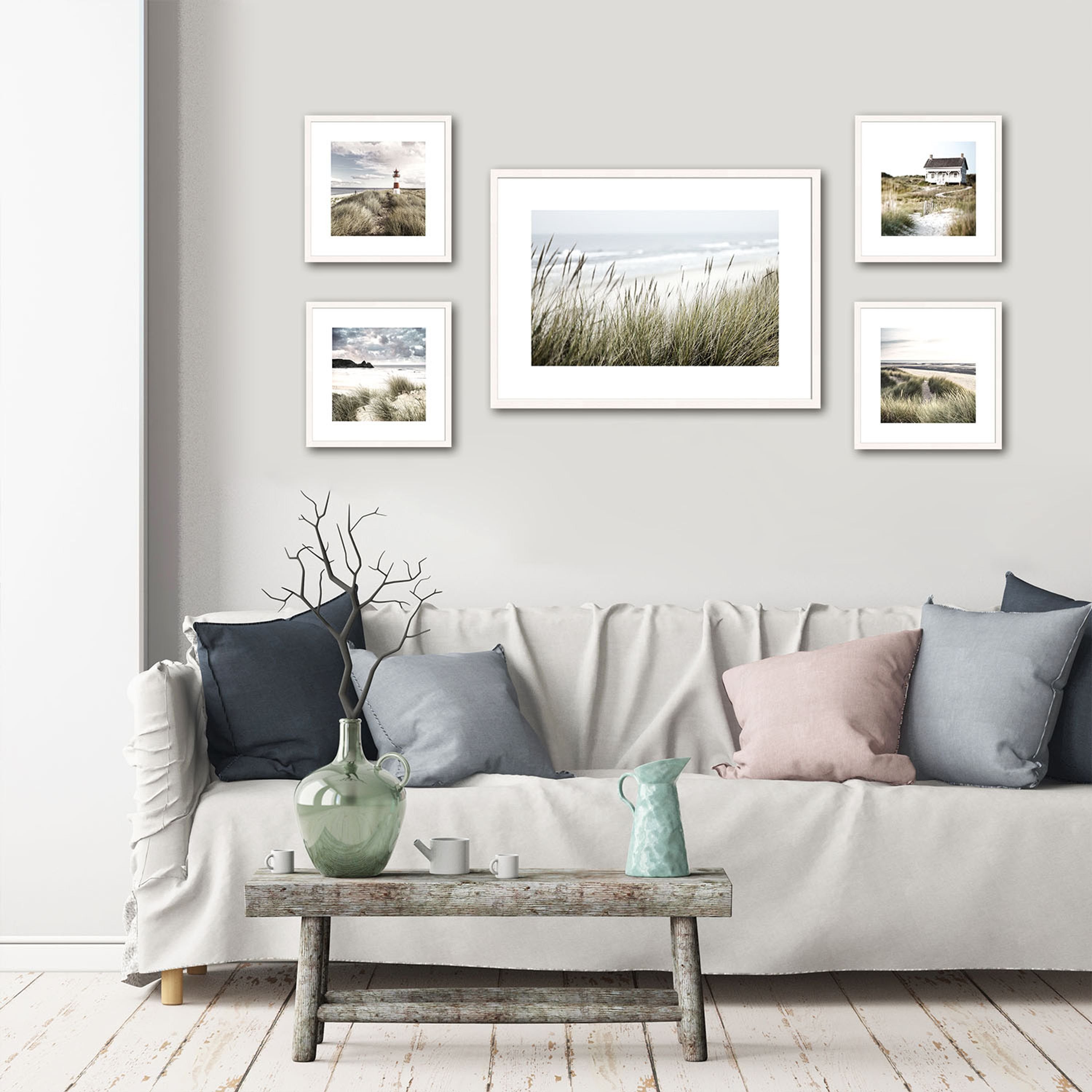 Meer mit Landschaften: / Wandbild, Bild Bild gerahmt 30x30cm / inkl. Rahmen artissimo I Design-Poster Holz-Rahmen Strand und