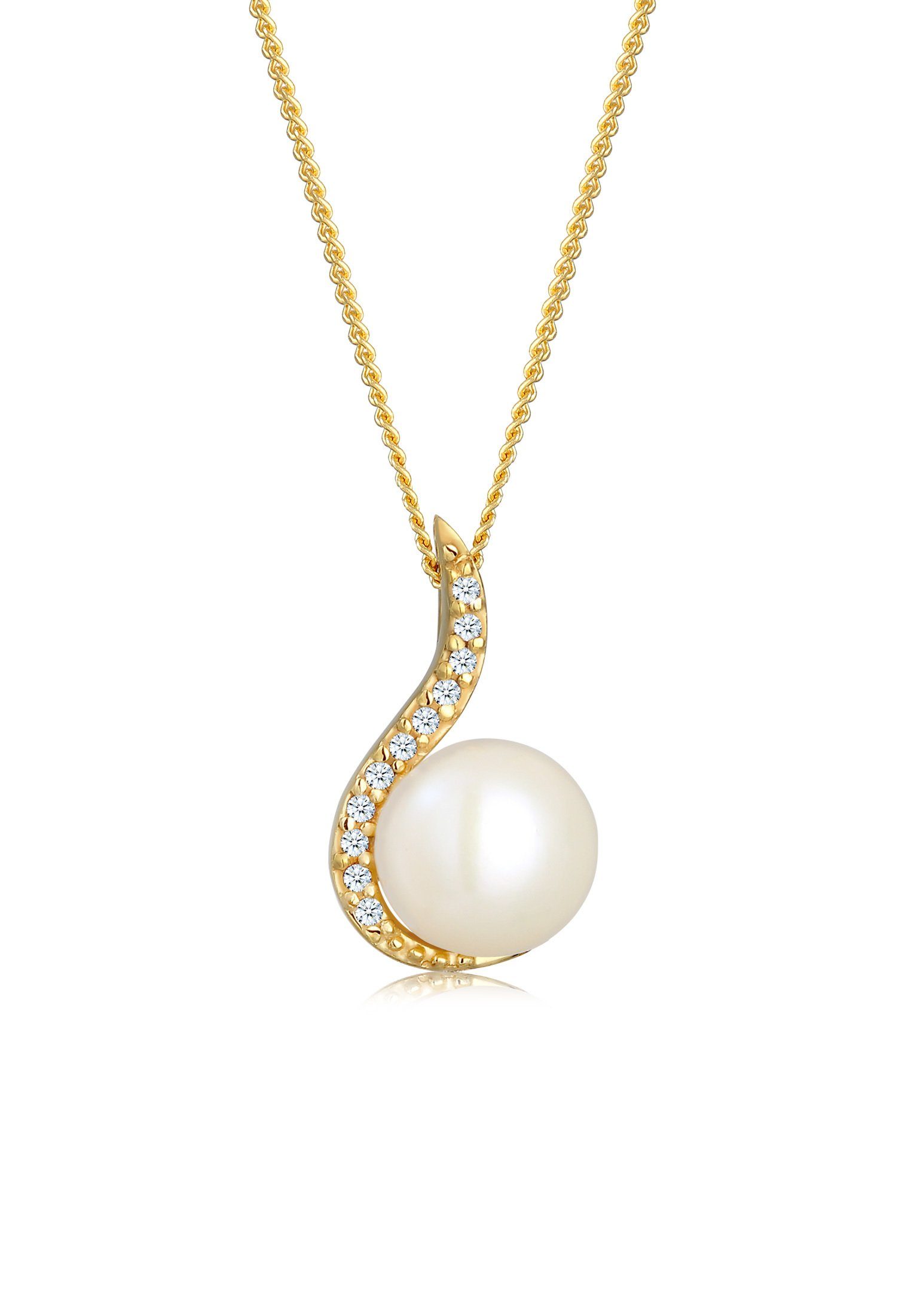 Elli DIAMONDS Perlenkette Süßwasserzuchtperle Diamant Weiß (0.055 ct) 585 Gelbgold