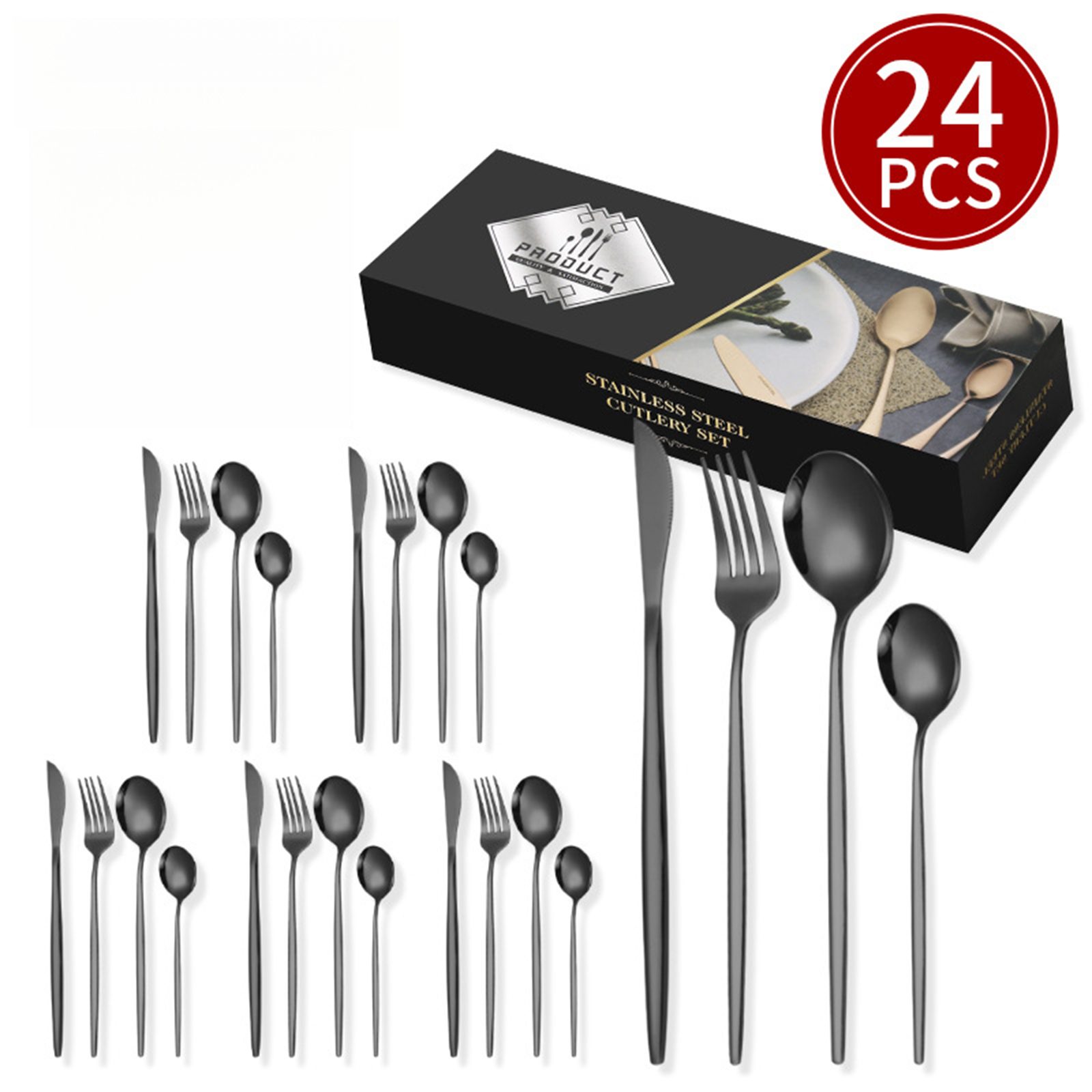 Jumpeak Besteck-Set besteckset 6 personen,besteck gold,besteck set edelstahl,Geschenkbox, 6 Personen, 24-tlg,besteckset,besteck zum mitnehmen,besteck schwarz