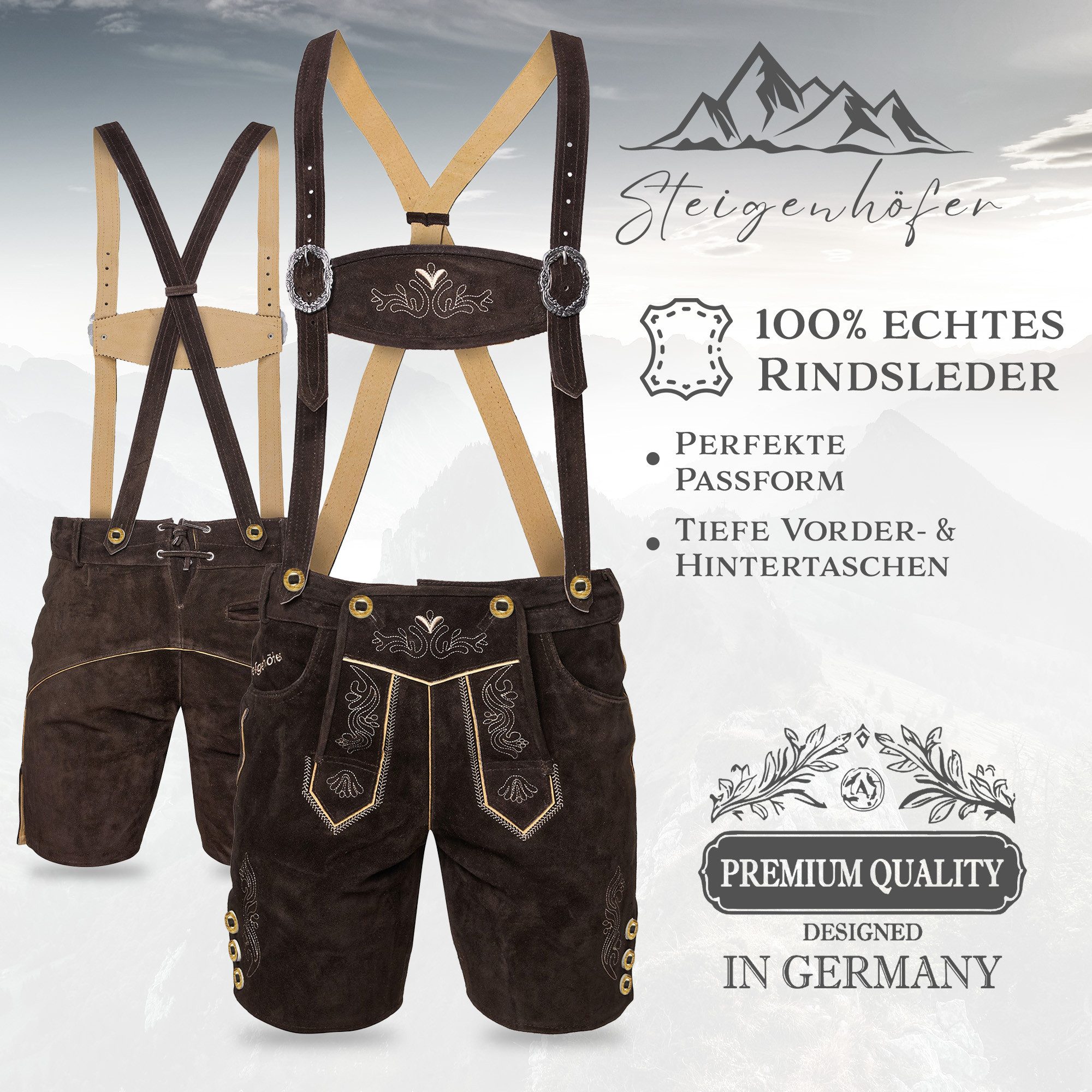 Steigenhöfer Manufaktur Trachtenlederhose Lederhose Herren Tracht kurz - An günstig online kaufen