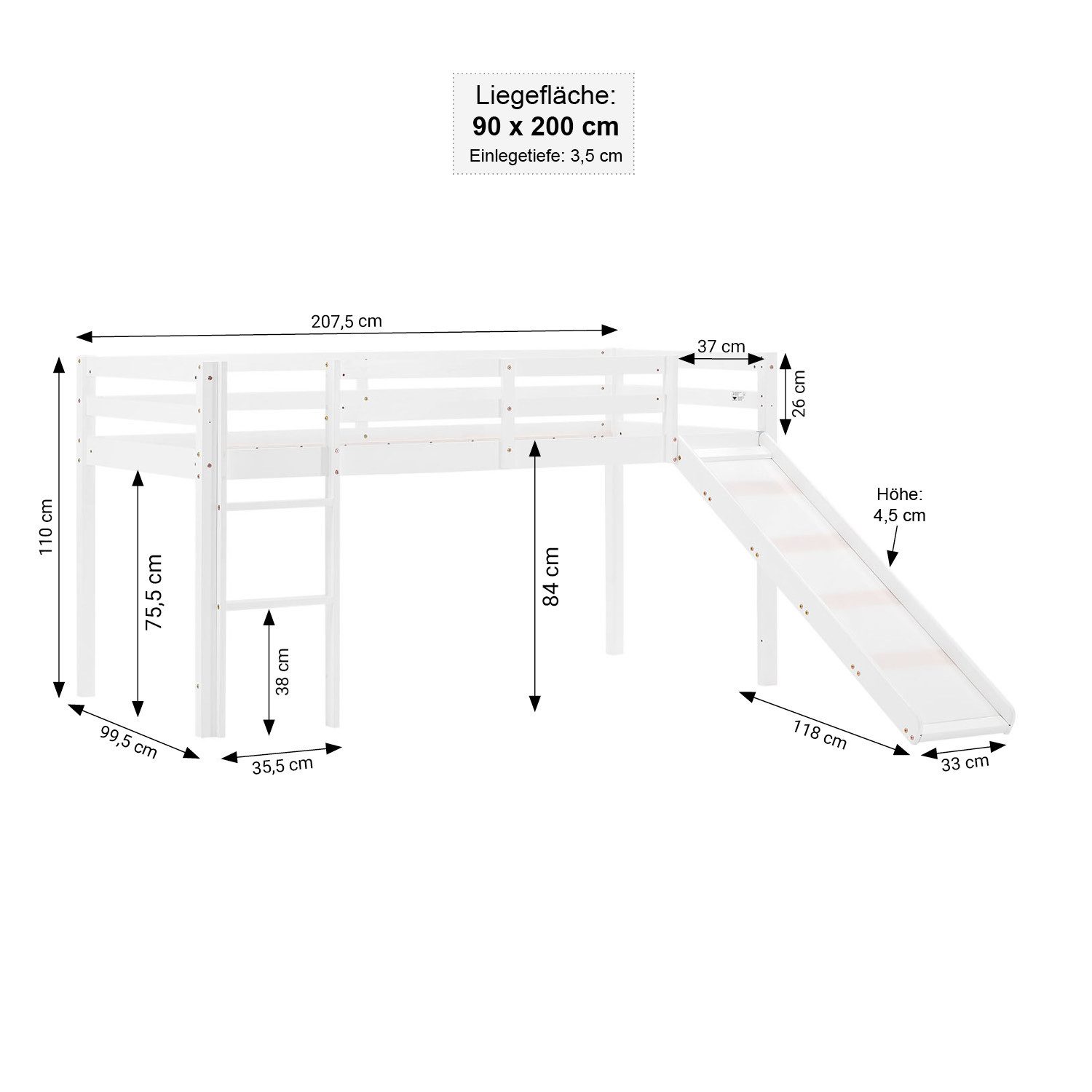 Homestyle4u Hochbett 90x200 Stockbett Vorhang Kinderbett günstig online kaufen
