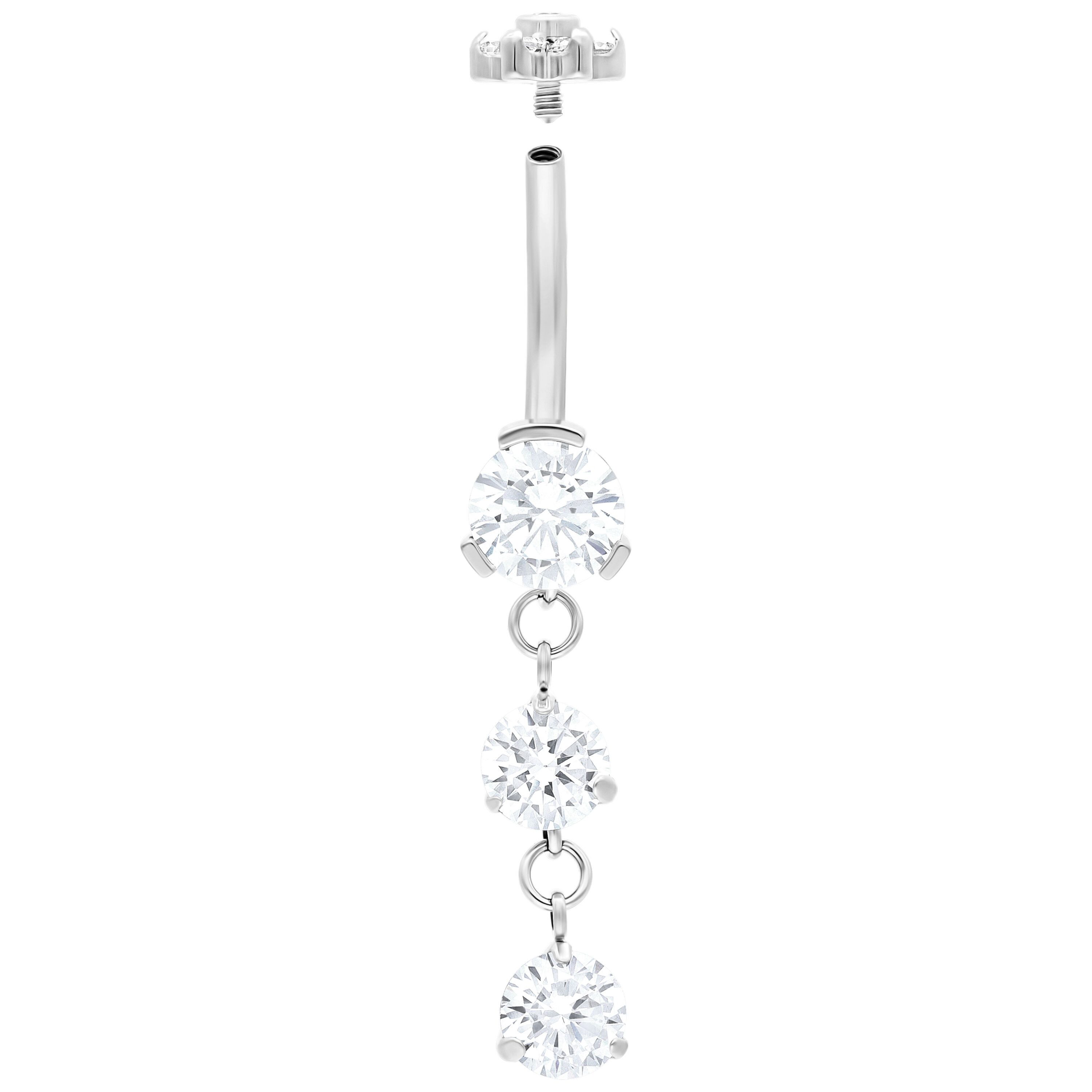 Wildcat Bauchnabelpiercing Double Dangling Bananabell für Bauchnabel, 1 Stück, Titan Grad 23 - wasserfest, hautverträglich, Silber-Kristallklar