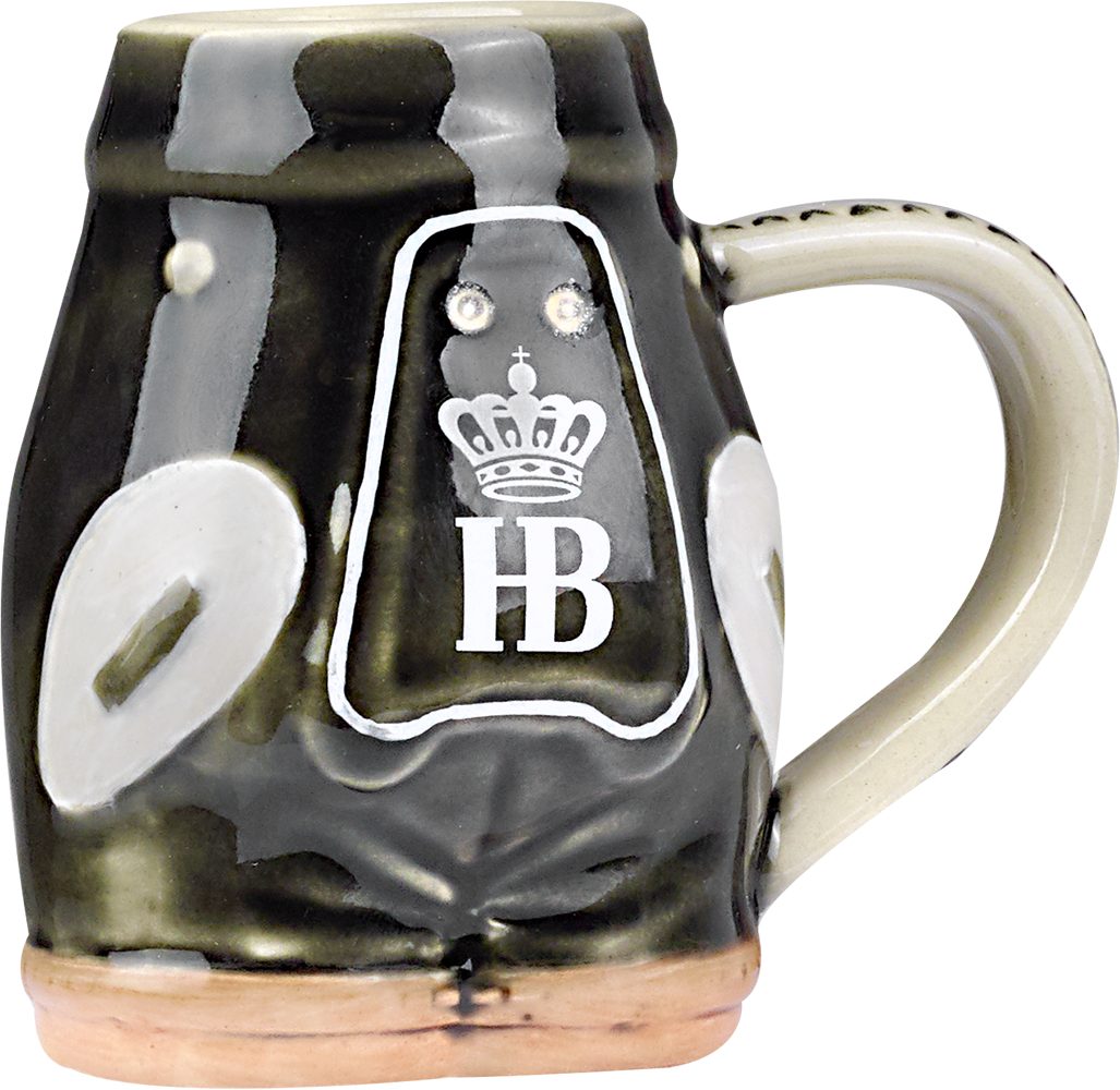 Hofbräuhaus München Schnapsglas Stamperl "Lederhose" / "Dirndl" vom Hofbräuhaus München, Feinsteinzeug, aus Keramik