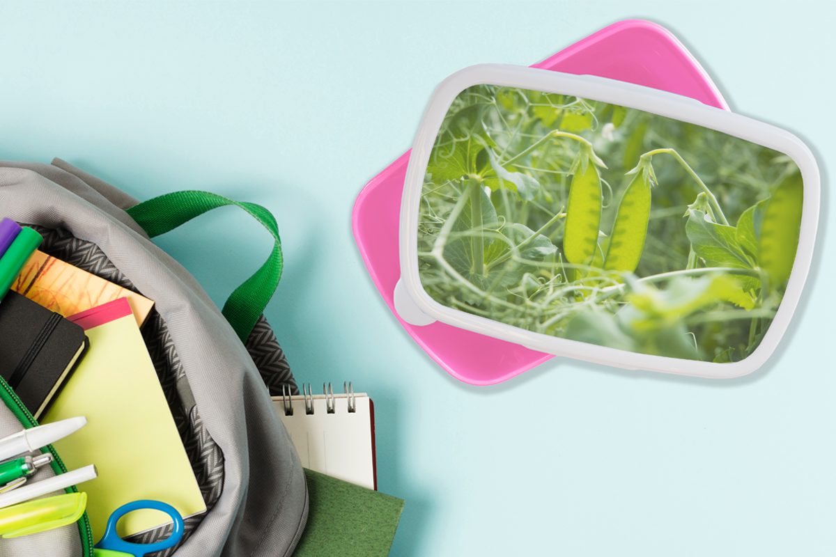 MuchoWow Lunchbox Gemüse Erwachsene, - Kinder, Brotdose Kunststoff - für Snackbox, Brotbox rosa Bohnen, Grün Kunststoff, Mädchen, (2-tlg)