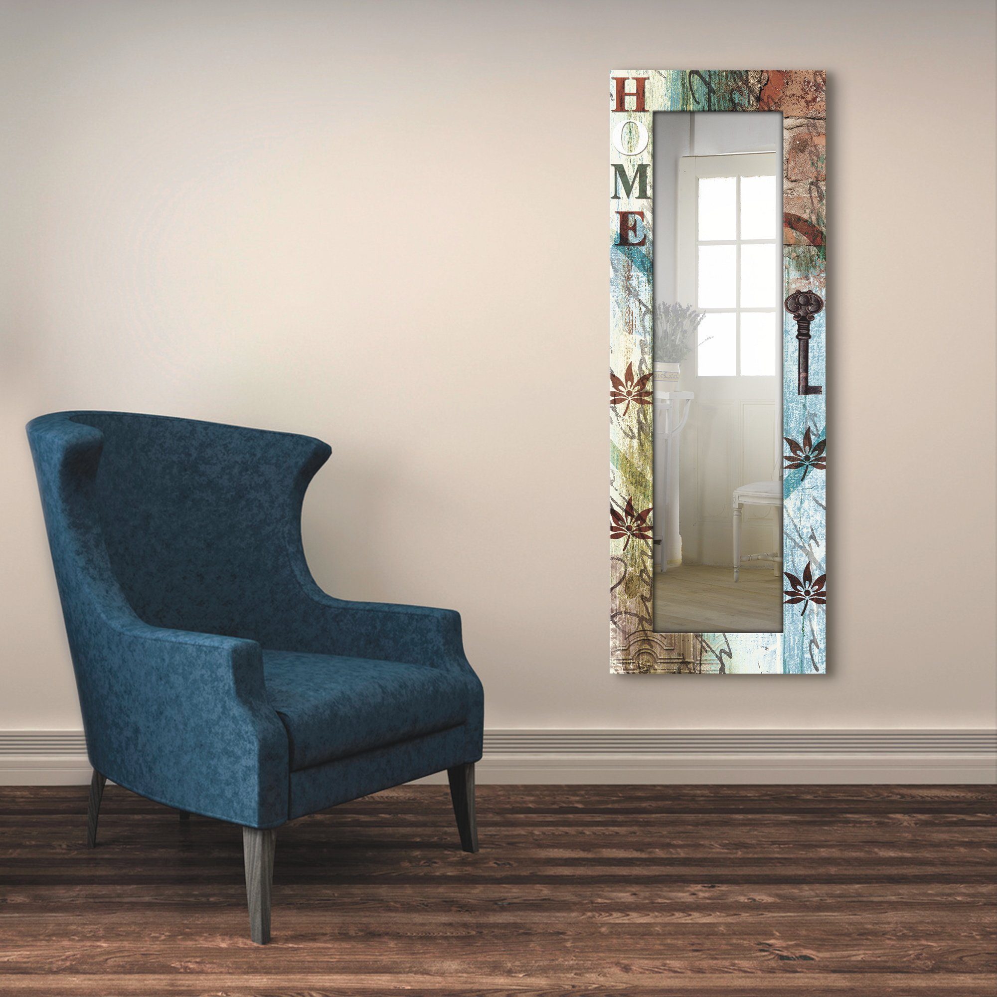 Wandspiegel, Ganzkörperspiegel, Motivrahmen, mit in Landhaus Artland Hause gerahmter Dekospiegel taktvollen Farben, Buntes zu
