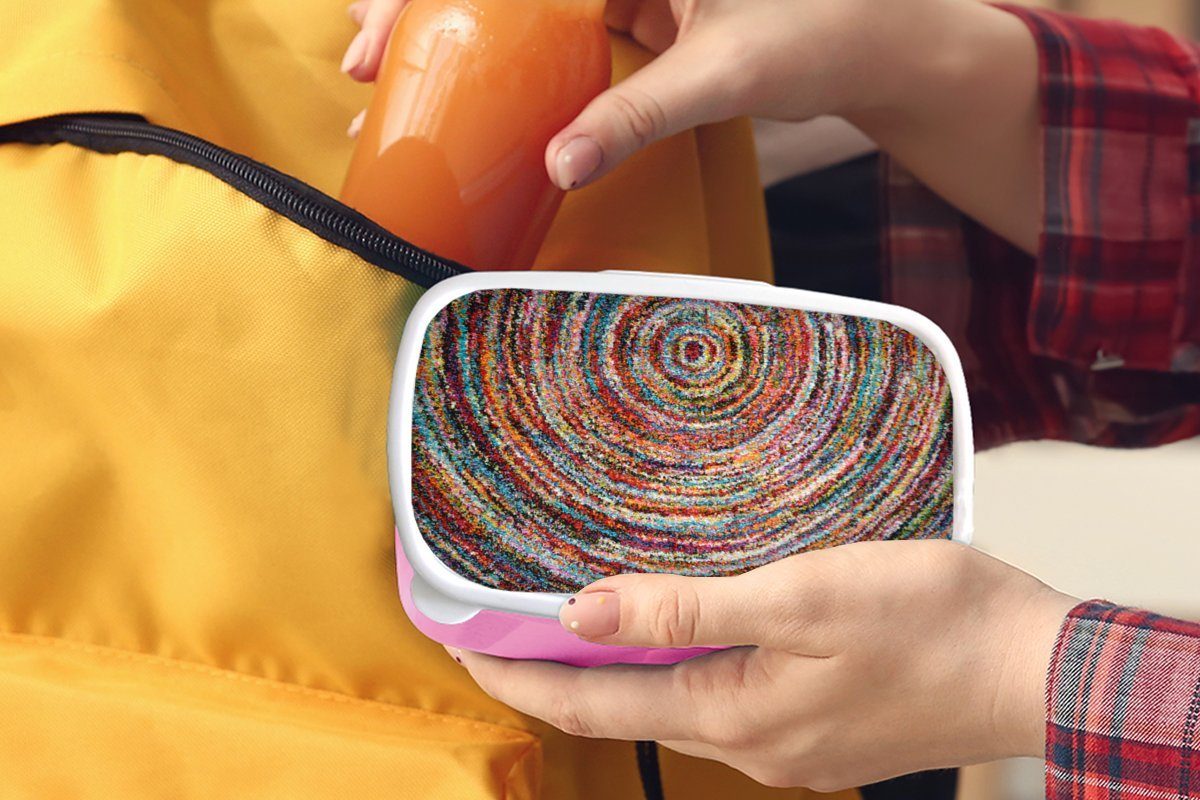 MuchoWow Lunchbox Kreis - Farben Kinder, Brotbox Erwachsene, - (2-tlg), für Brotdose Mädchen, Teppichboden, Snackbox, Kunststoff rosa Kunststoff