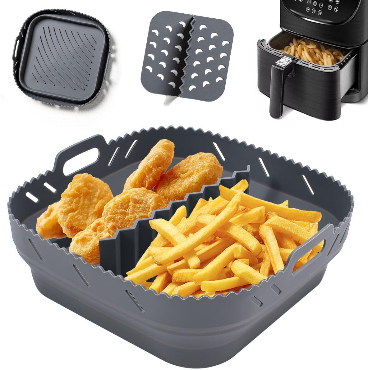 Silikonform Silikon Backform Für Heißluftfritteuser mit Trennwand, Faltbar