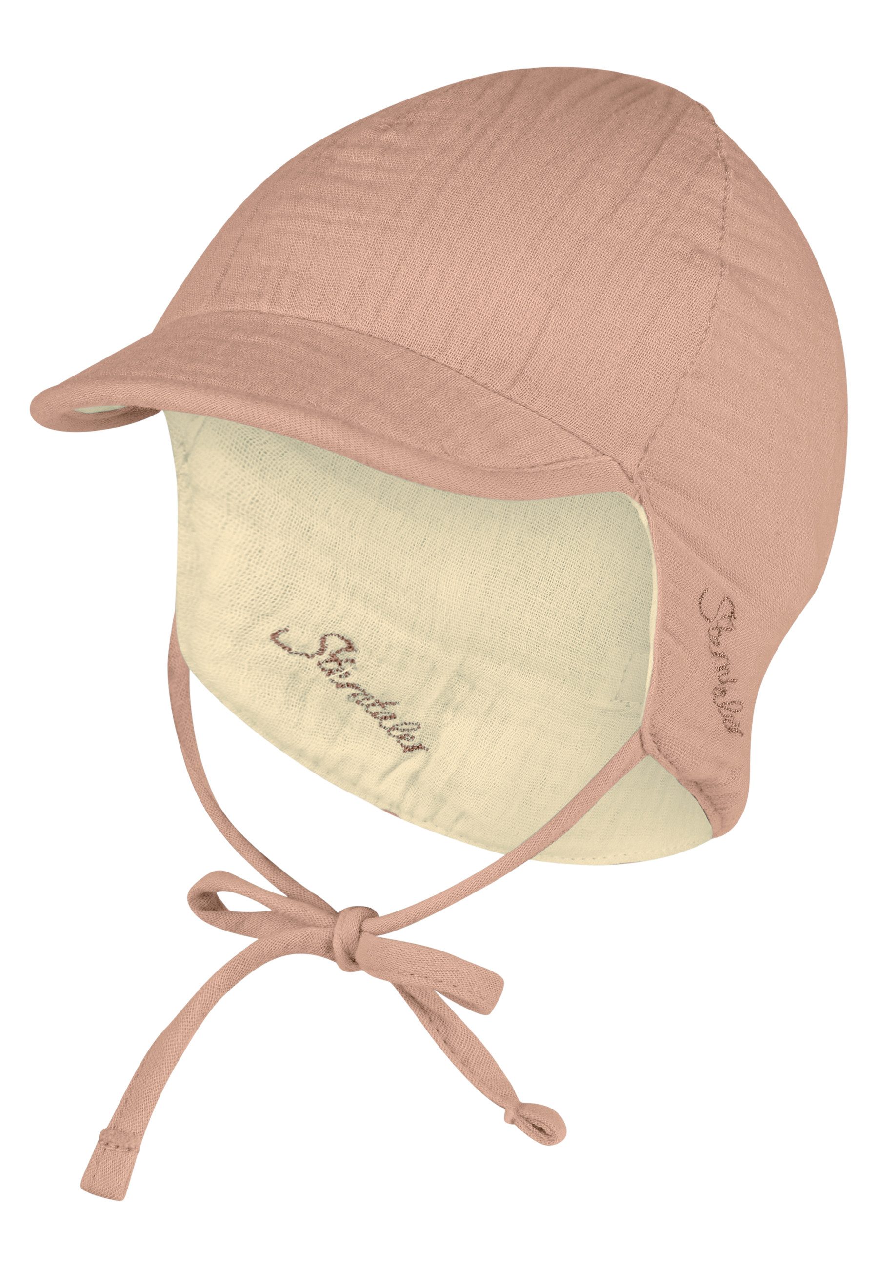 Sterntaler® Schirmmütze UV-Schutz 50 Wende-Schirmmütze Musselin (1-St) Musselin Wendemütze mit Nackenschutz, Bindeband, Ohrenklappen u. UV-50