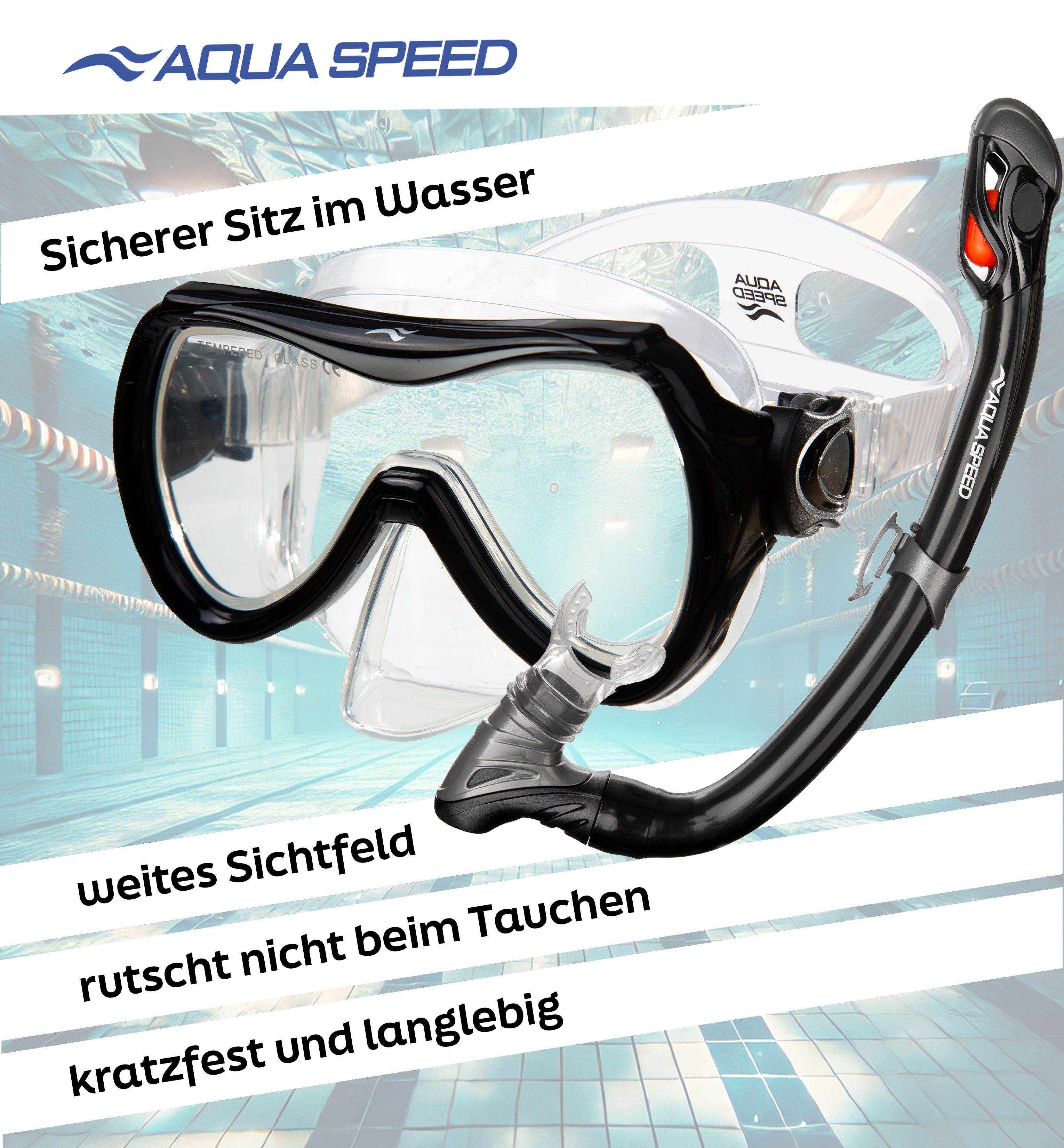 Aqua Speed Schnorchel Schnorchelset ALIZE + SAMOS Tauchmaske für Kinder, mit Netzbeutel (Kinderschnorchelset mit Maske und Schnorchel im Netzbeutel), EASY-ADJUST Kopfband für sicheren und bequemen Sitz