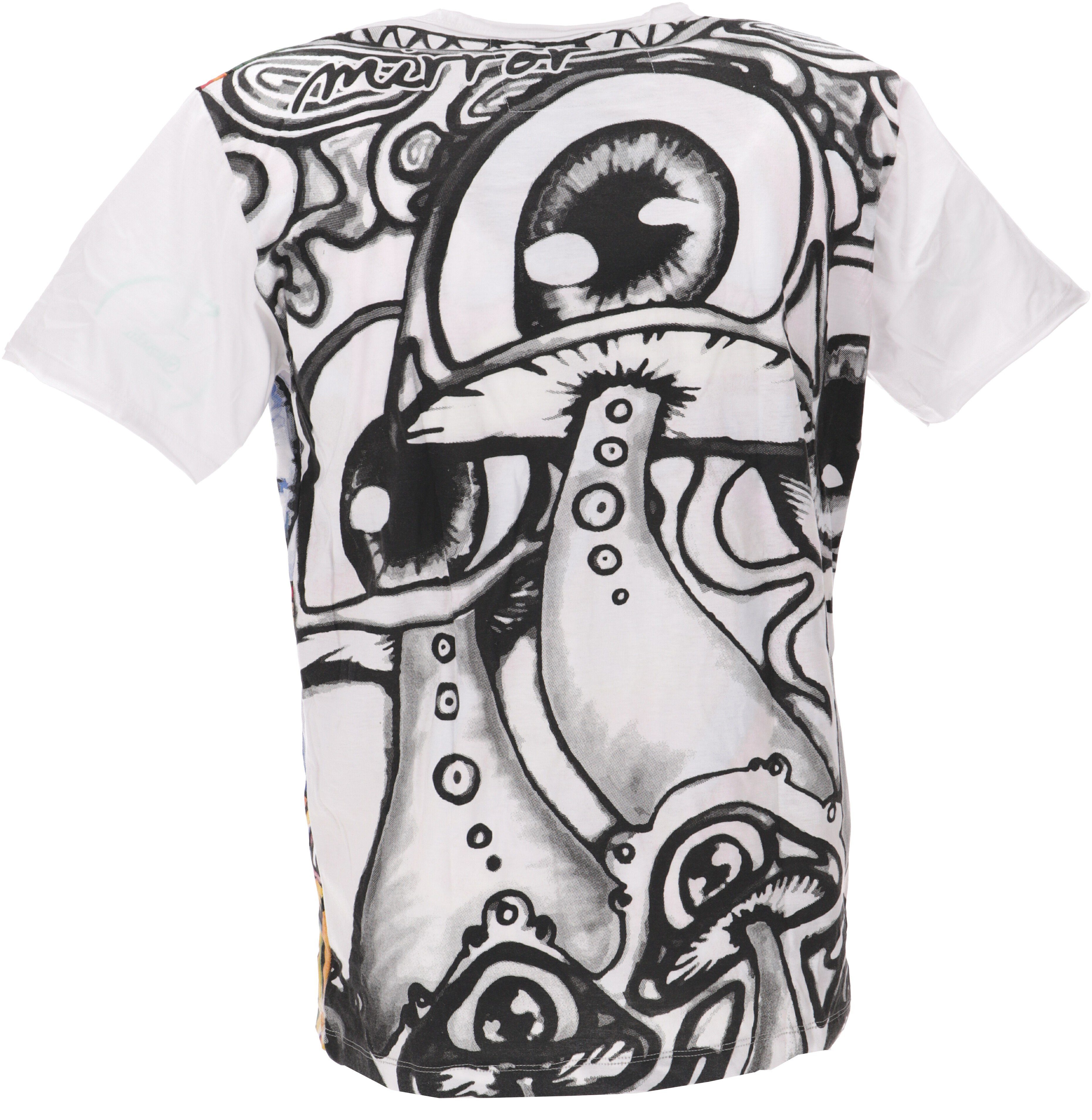 Guru-Shop T-Shirt Mirror T-Shirt - Mushroom/weiß Goa Style, Festival, alter günstig online kaufen