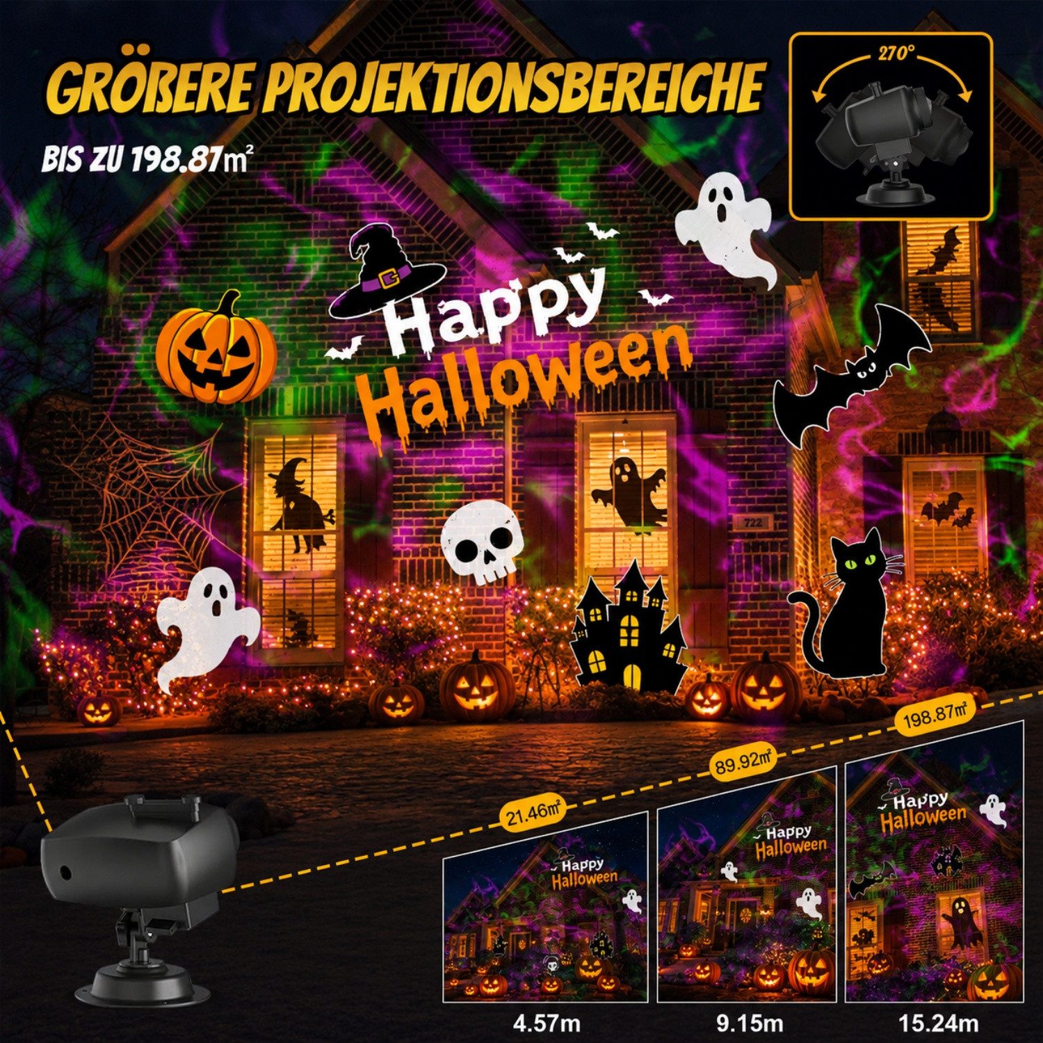 ANYSUN Projektionslampe LED Dekolicht Projektionslicht Halloween Weihnachten Außen Deko, LED fest integriert, 2 in 1 Ozeanwelle Schneeflocke Urlaub Projektor Wasserdicht